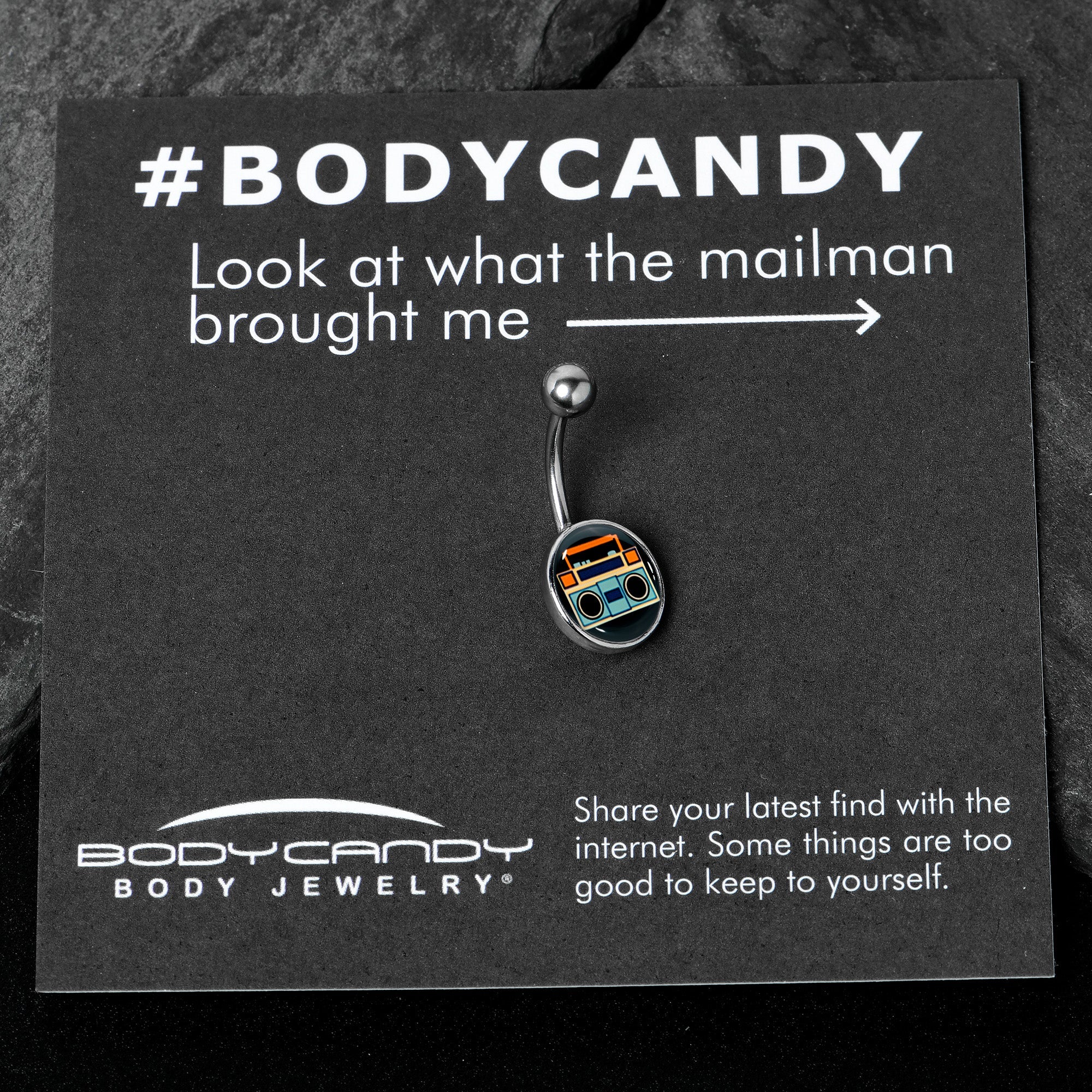 BodyCandy Retro Boombox Belly Ring by Onyx O — in-use photo