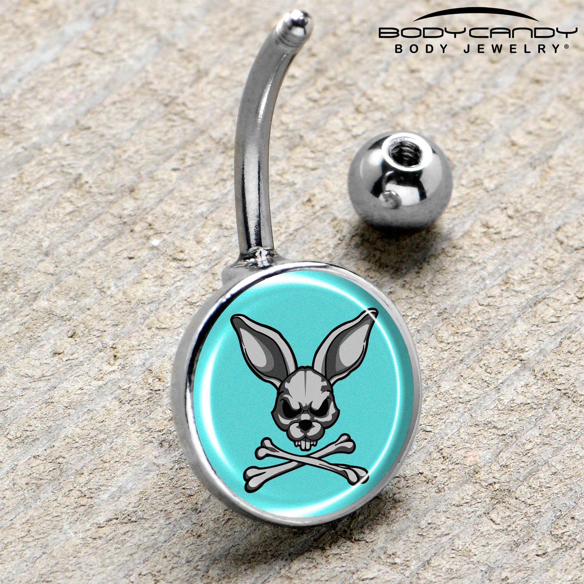 BodyCandy Bunny and Crossbones Belly Ring by Onyx O — side view