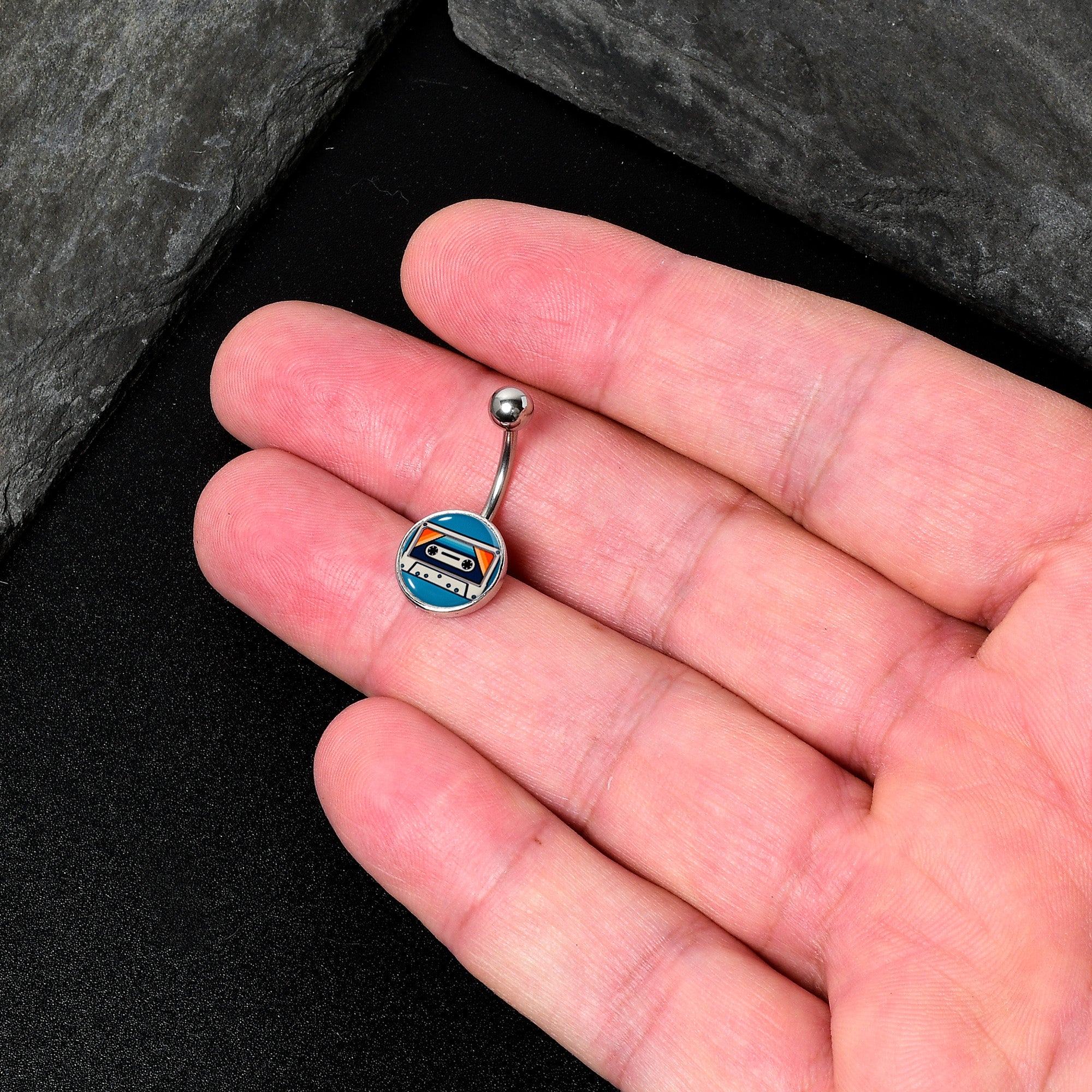 BodyCandy Retro Cassette Tape Belly Ring by Onyx O — back view