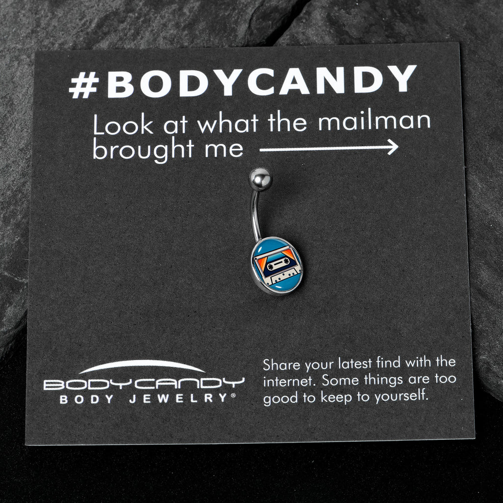 BodyCandy Retro Cassette Tape Belly Ring by Onyx O — in-use photo