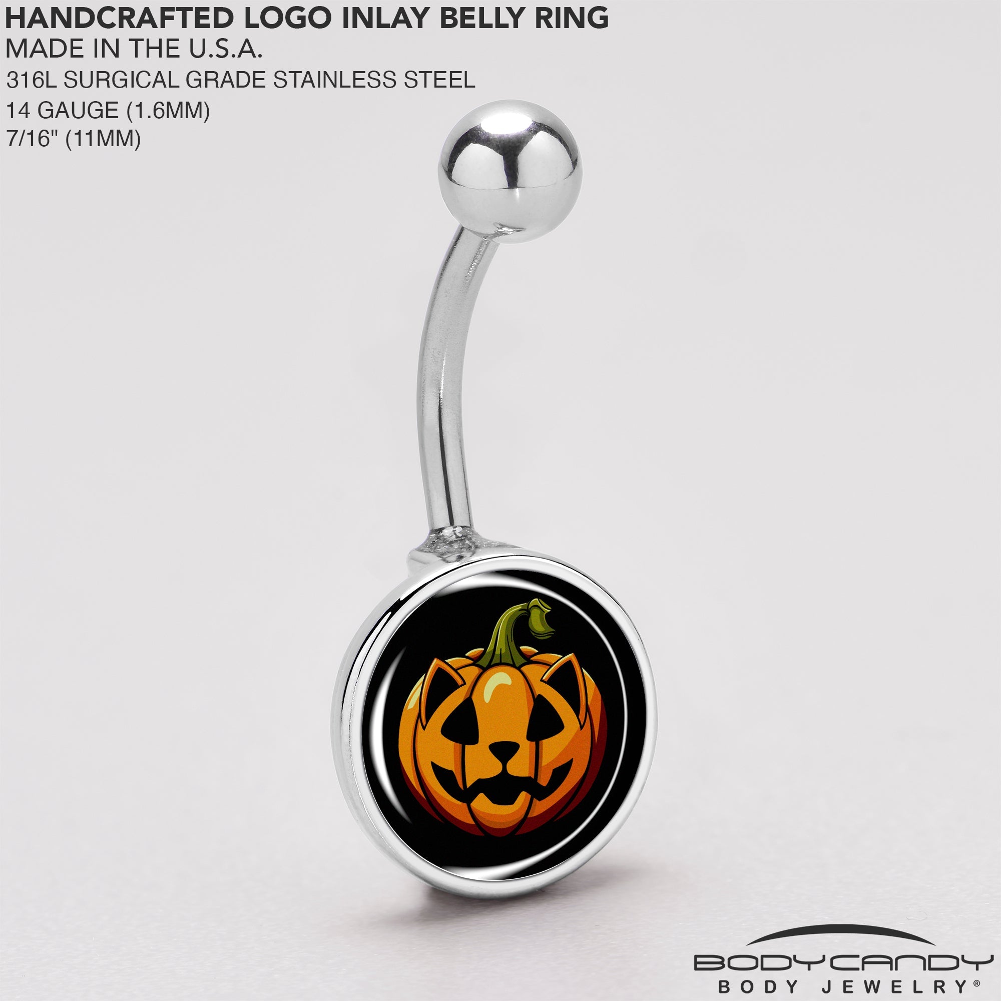 BodyCandy Orange Pumpkin Cat Jack-O-Lantern Belly Ring by Onyx O — back view
