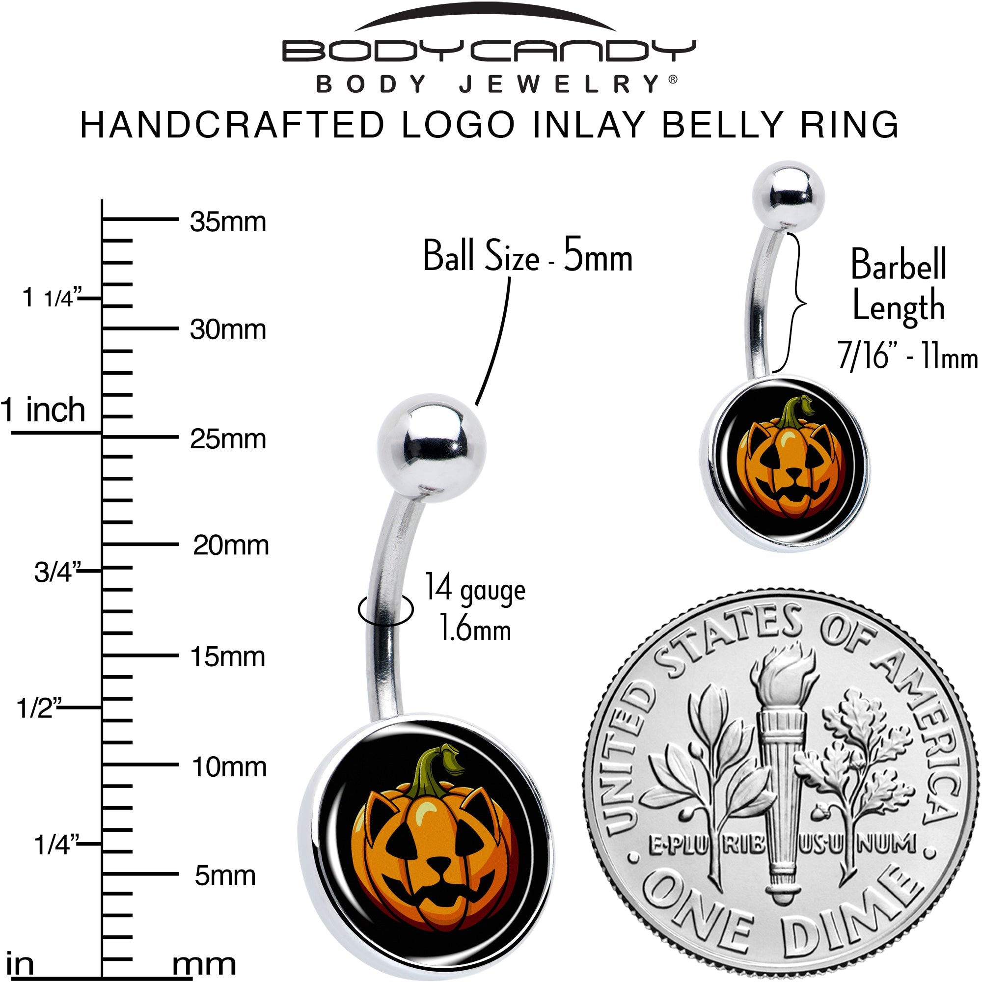BodyCandy Orange Pumpkin Cat Jack-O-Lantern Belly Ring by Onyx O — alternative angle