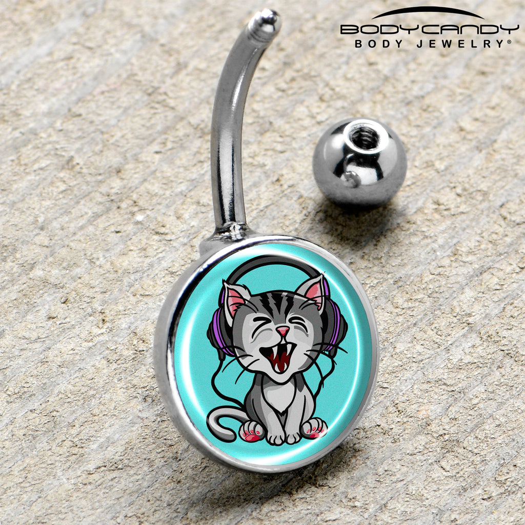 BodyCandy Heavy Metal Kitty Cat Belly Ring by Onyx O — side view