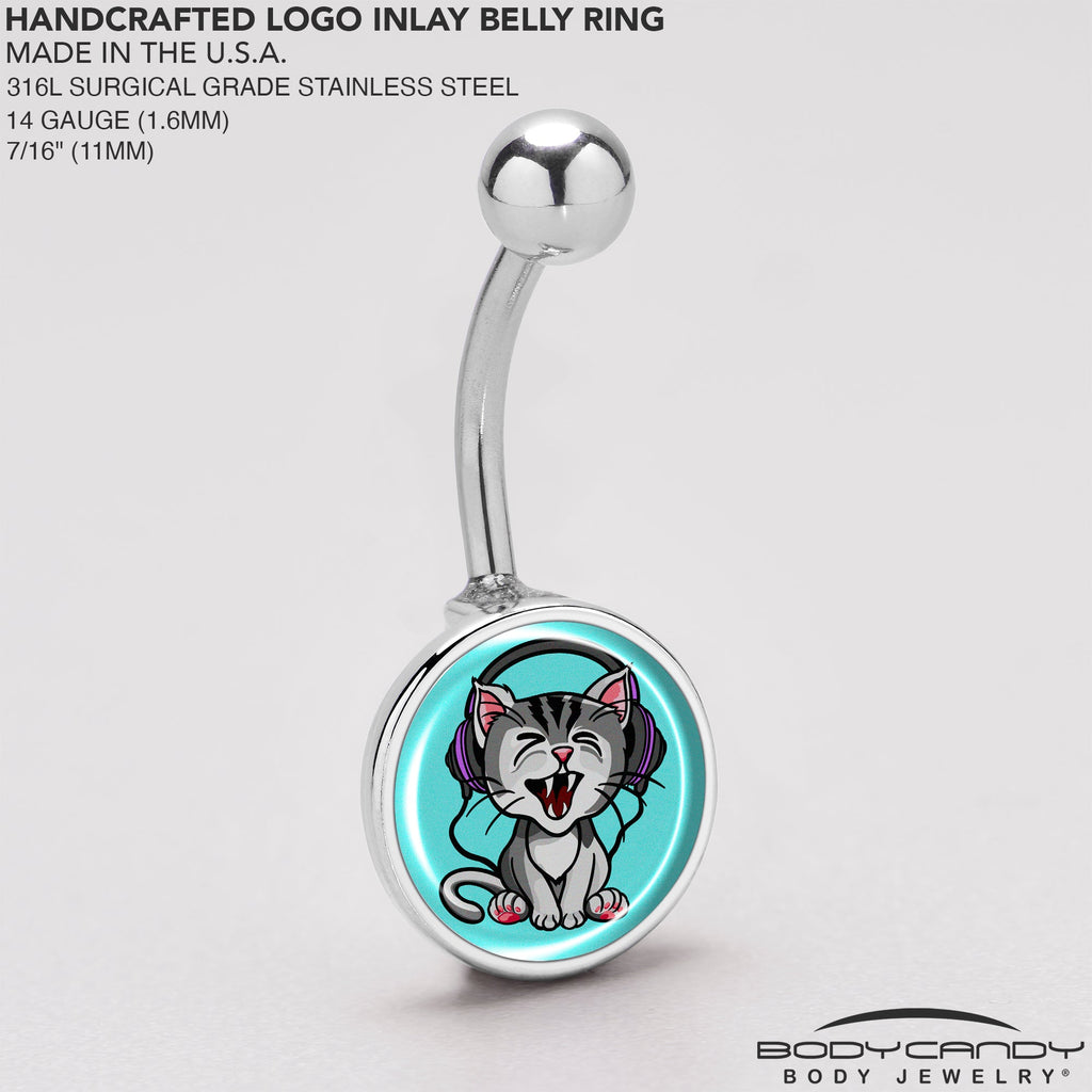 BodyCandy Heavy Metal Kitty Cat Belly Ring by Onyx O — back view