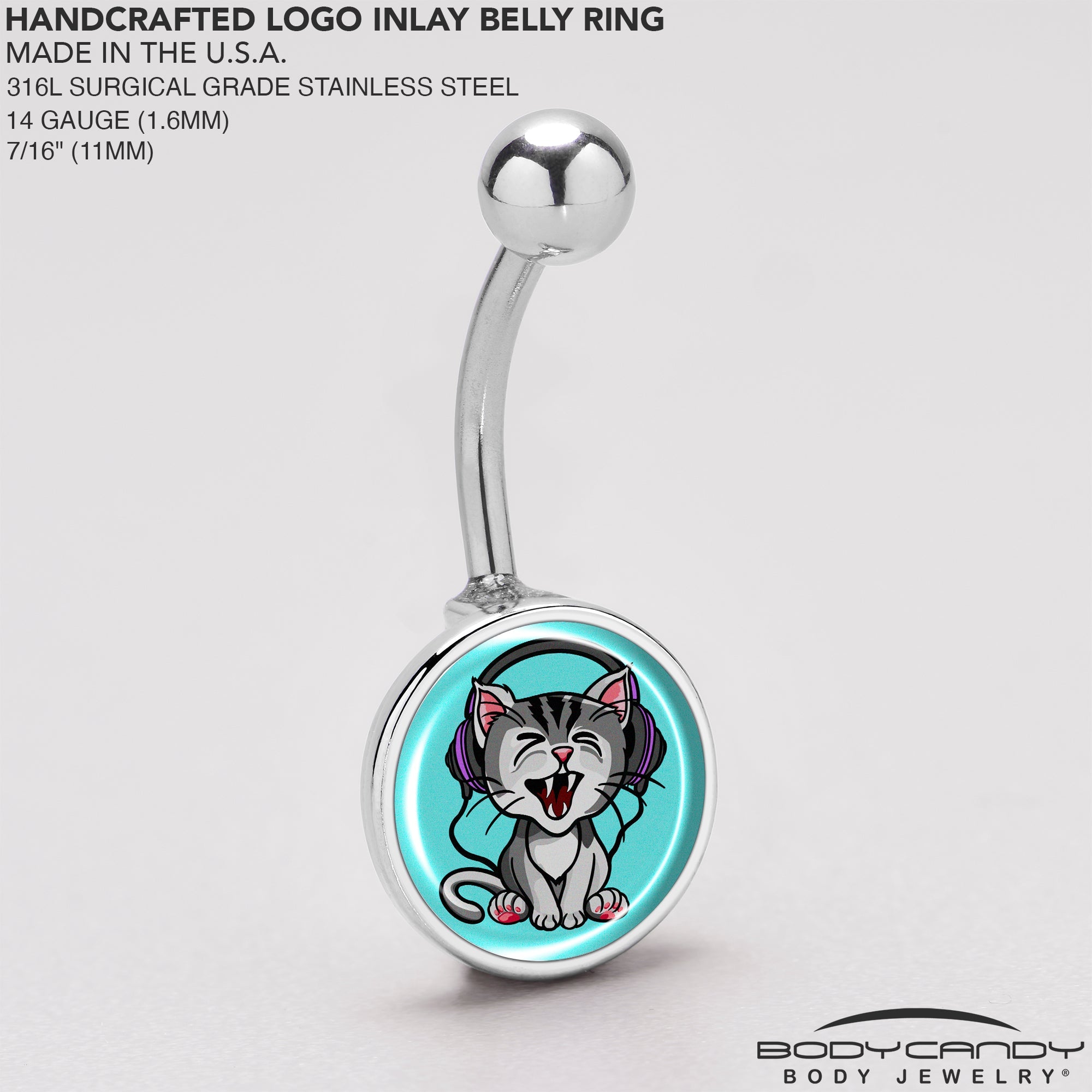 BodyCandy Heavy Metal Kitty Cat Belly Ring by Onyx O — back view