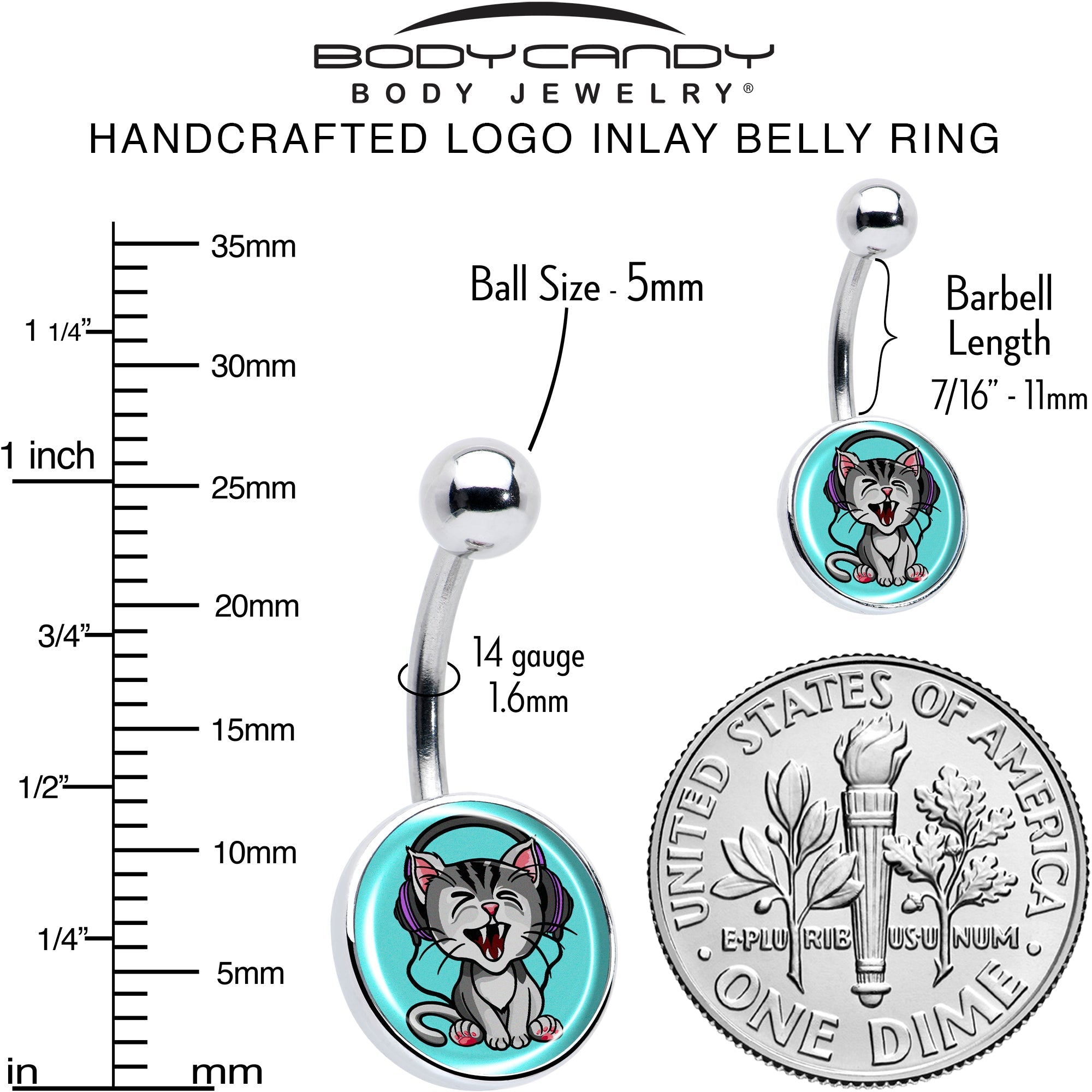 BodyCandy Heavy Metal Kitty Cat Belly Ring by Onyx O — alternative angle