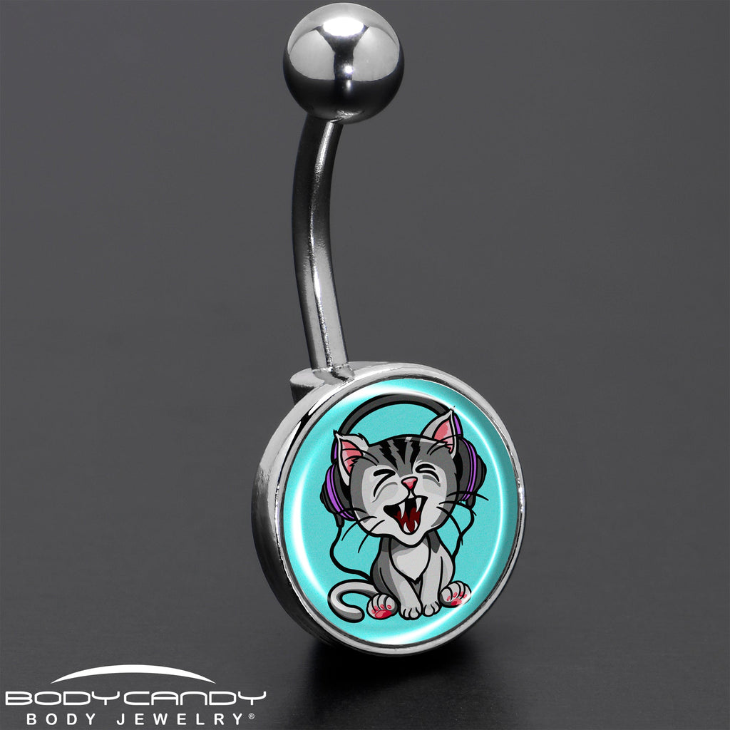 BodyCandy Heavy Metal Kitty Cat Belly Ring by Onyx O — size reference