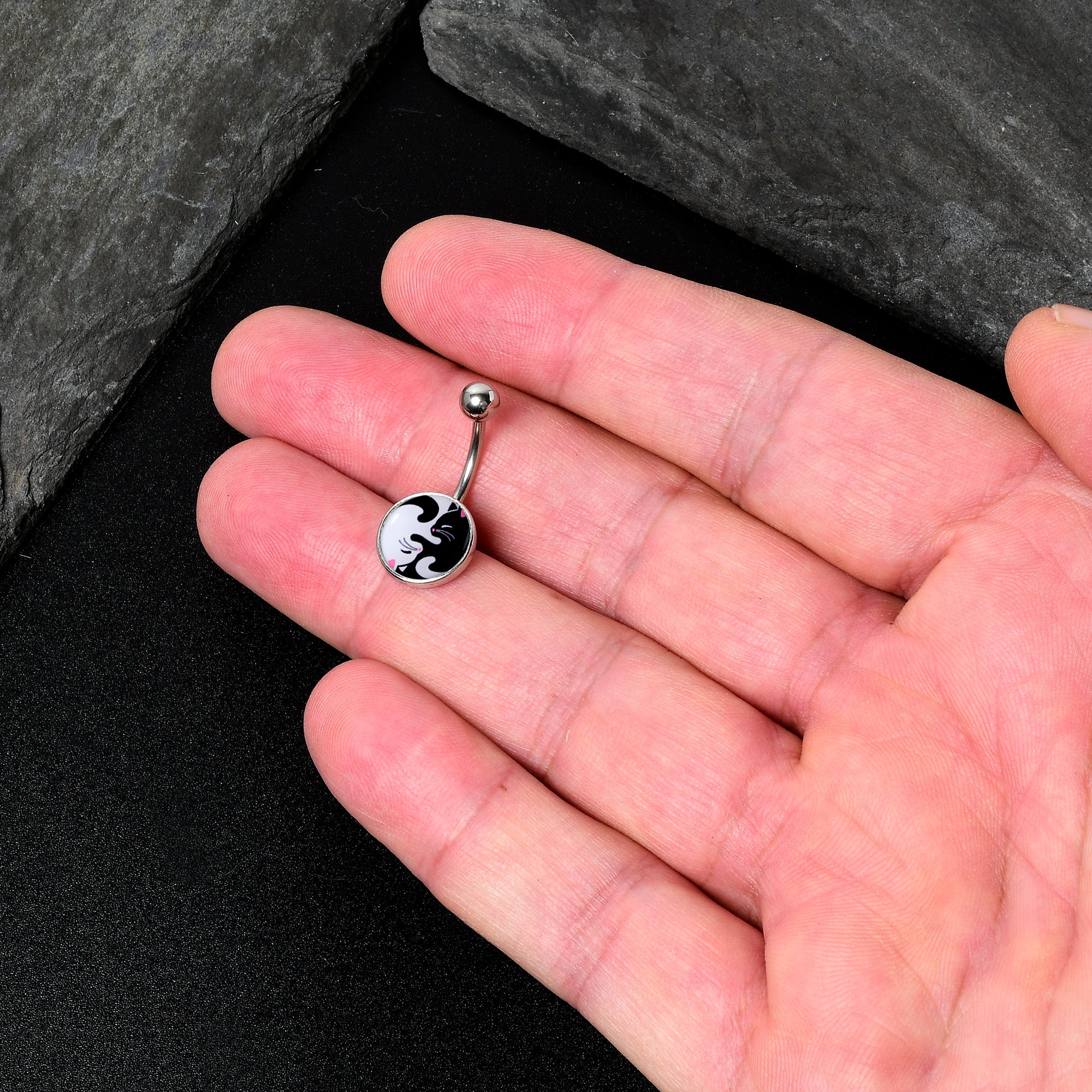 BodyCandy Cute Kitty Cat Yin Yang Belly Ring by Onyx O — back view