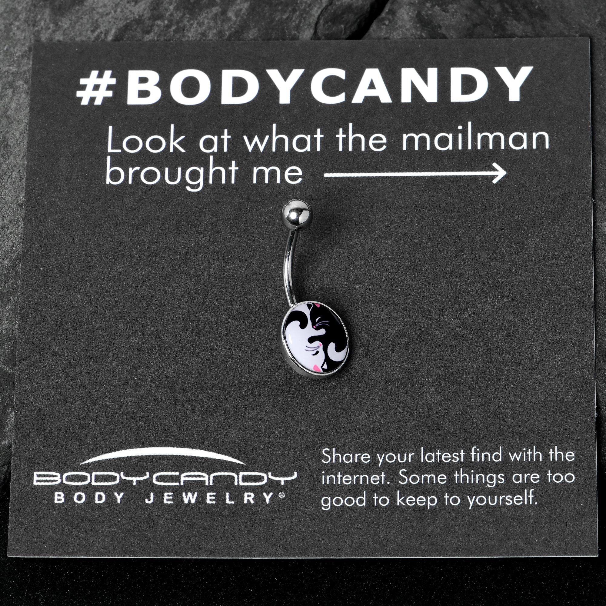 BodyCandy Cute Kitty Cat Yin Yang Belly Ring by Onyx O — in-use photo