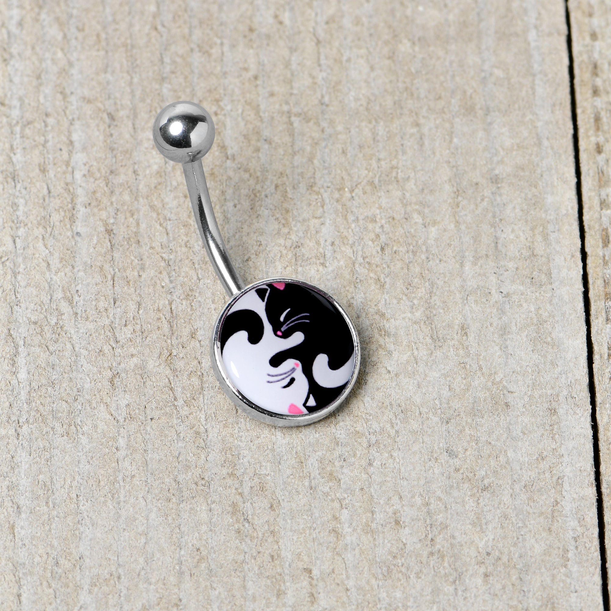 BodyCandy Cute Kitty Cat Yin Yang Belly Ring by Onyx O — size reference