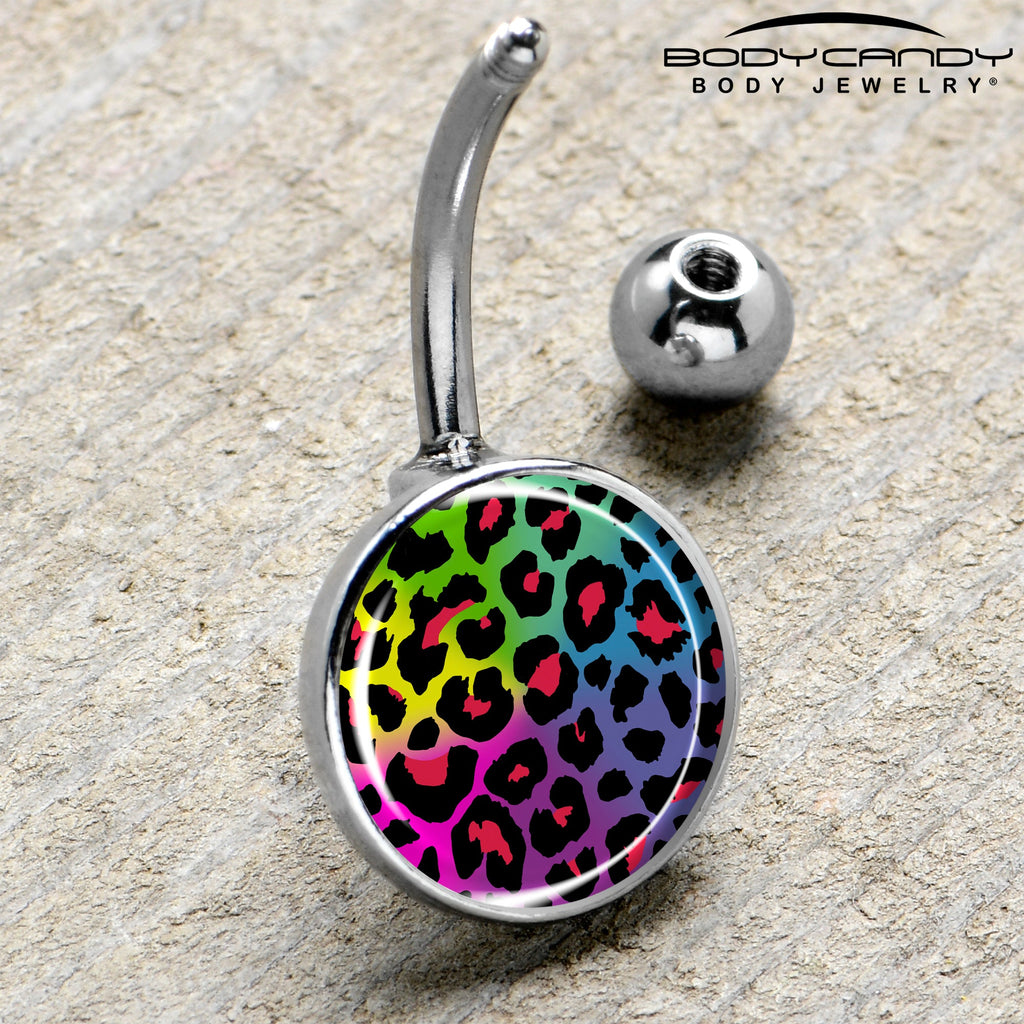 BodyCandy Rainbow Cheetah Print Belly Ring by Onyx O — side view