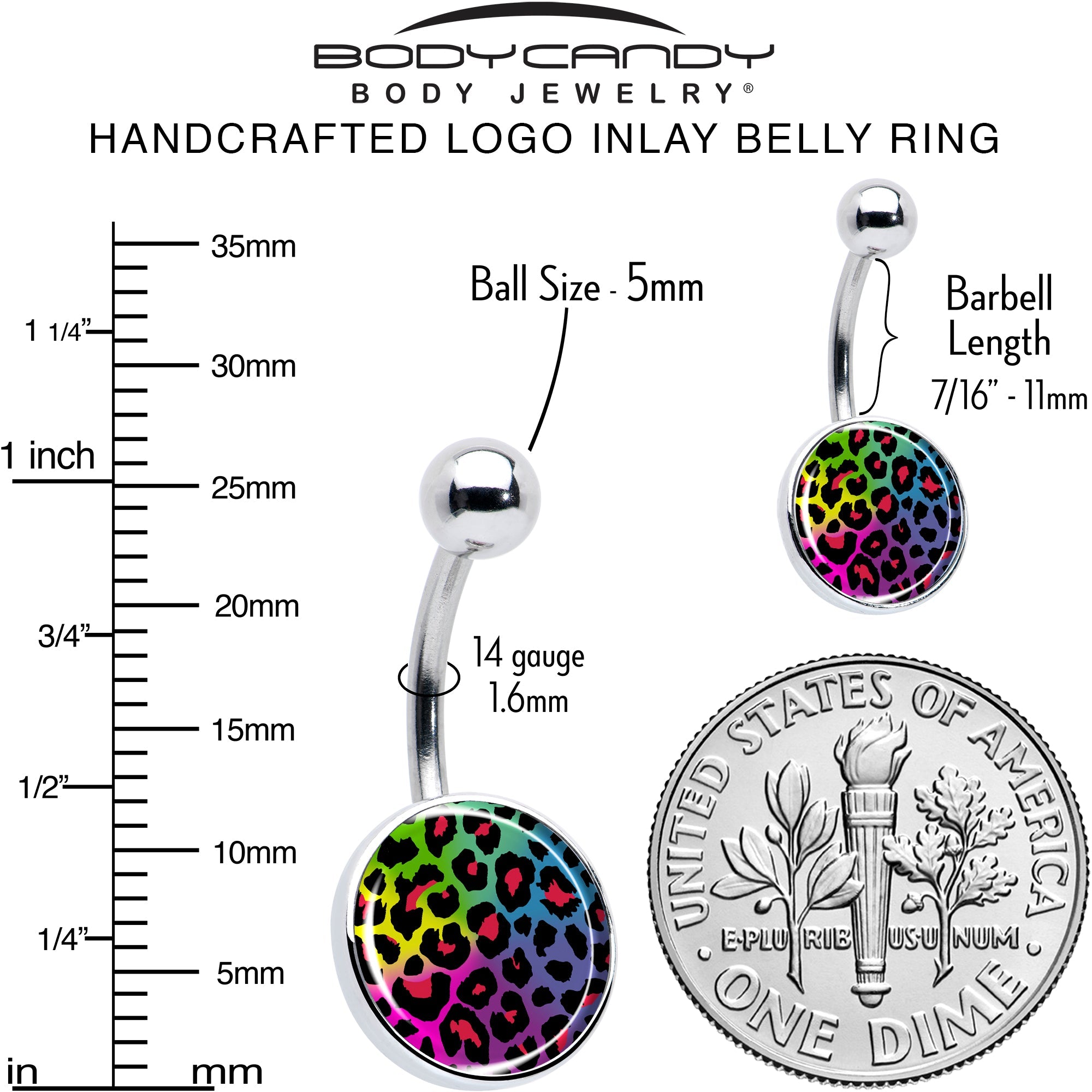 BodyCandy Rainbow Cheetah Print Belly Ring by Onyx O — alternative angle