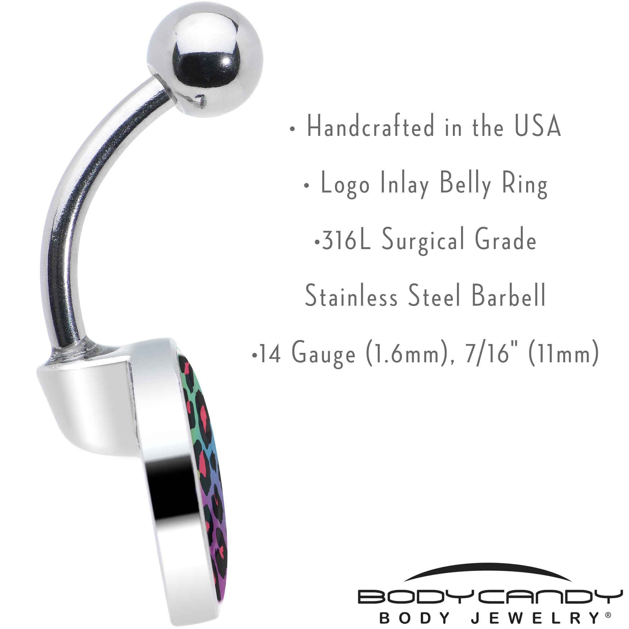 BodyCandy Rainbow Cheetah Print Belly Ring by Onyx O — in-use photo