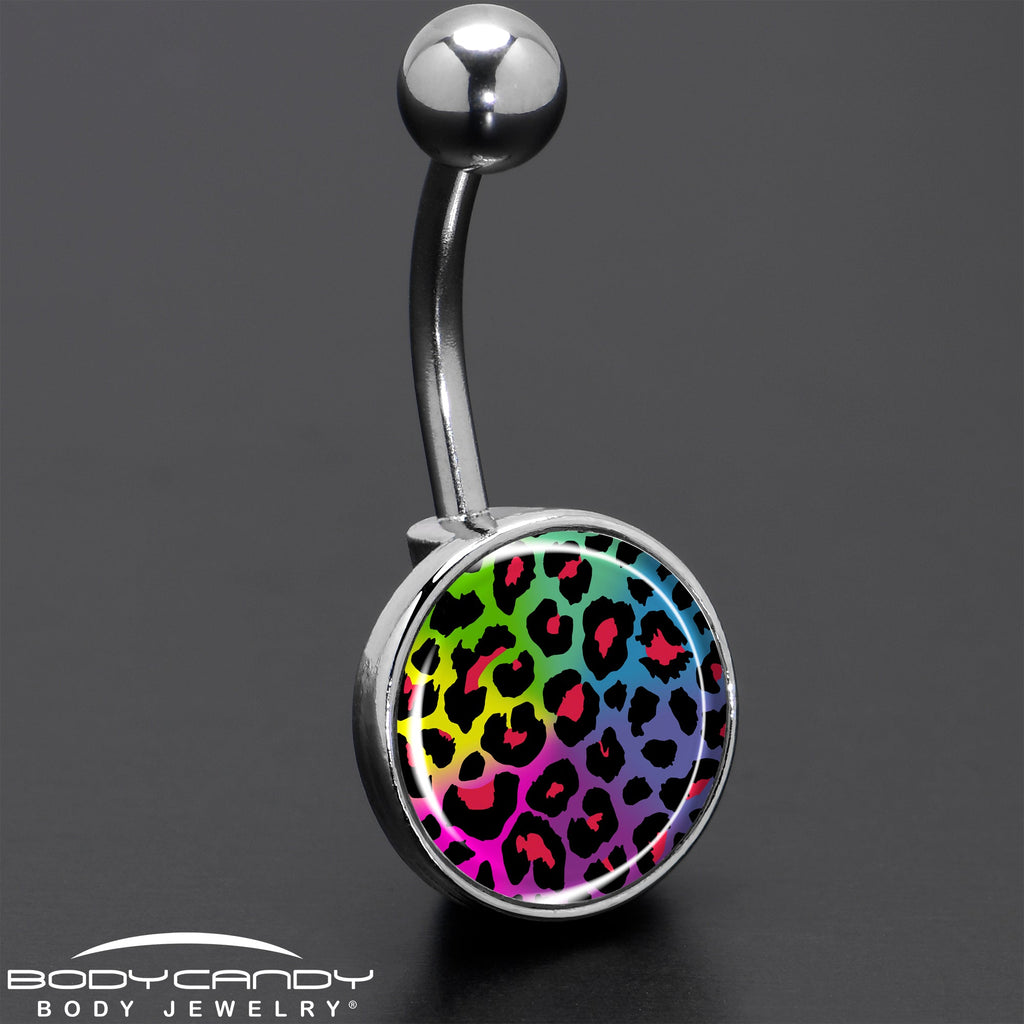 BodyCandy Rainbow Cheetah Print Belly Ring by Onyx O — size reference