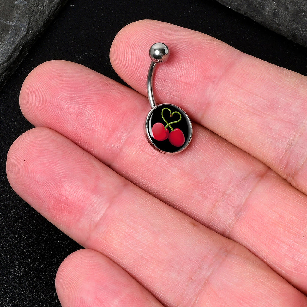 BodyCandy Cherry Heart Belly Ring by Onyx O — detail close-up