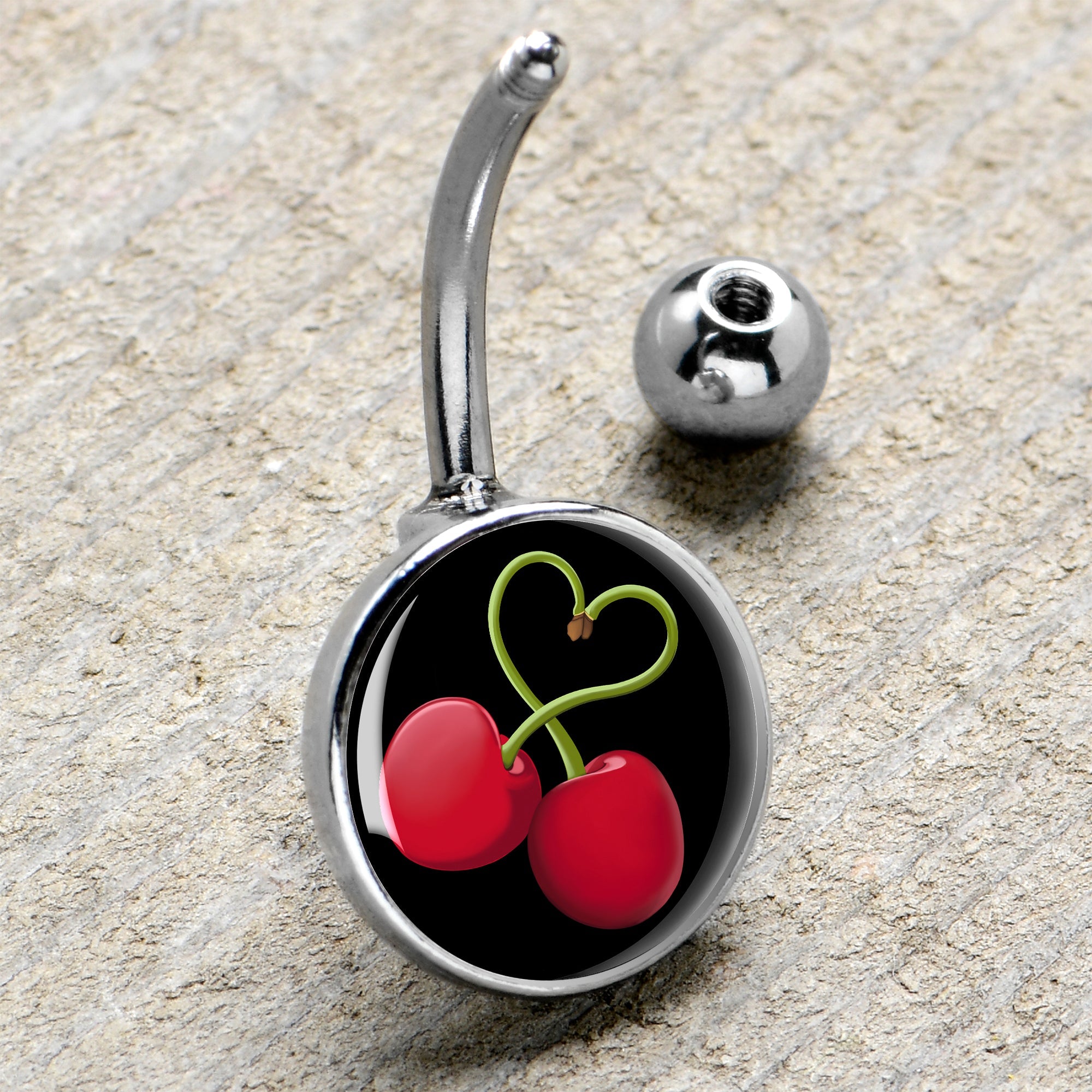 BodyCandy Cherry Heart Belly Ring by Onyx O — side view
