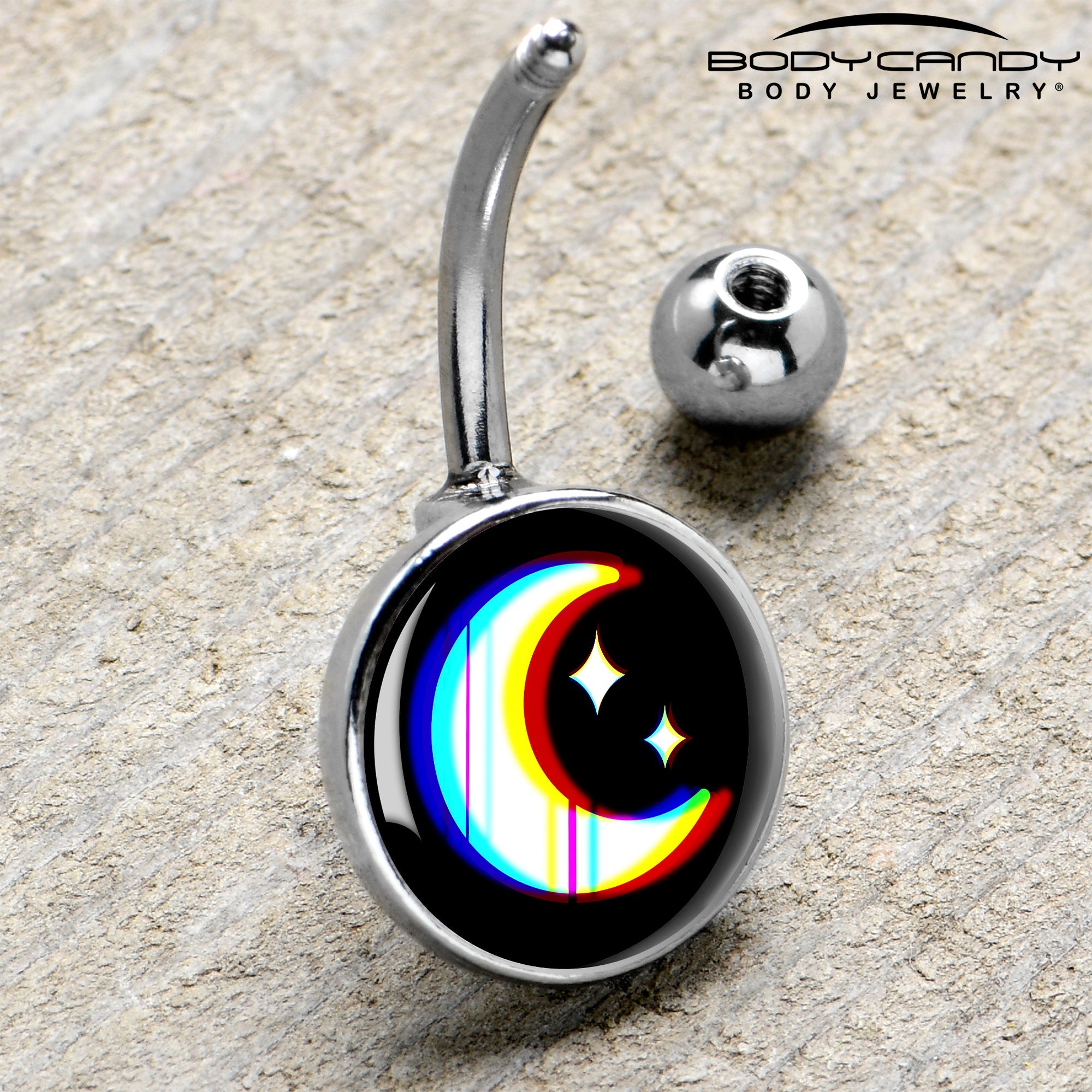 BodyCandy Chromatic Moon Belly Ring by Onyx O — side view