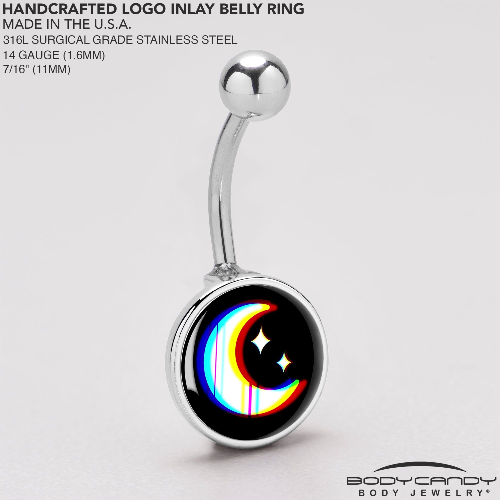 BodyCandy Chromatic Moon Belly Ring by Onyx O — back view
