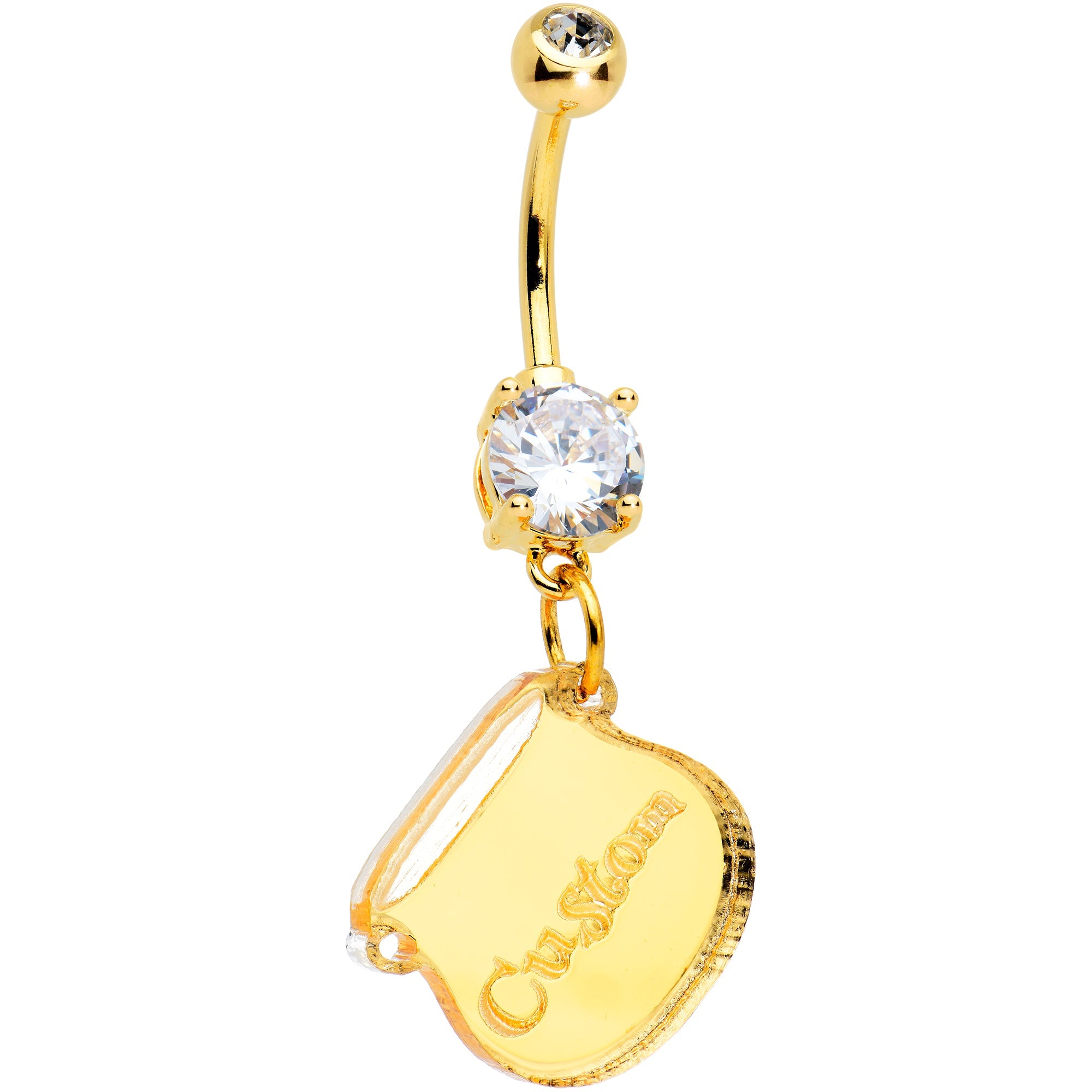 BodyCandy Custom Clear Gem Gold Tone Pot of Gold St Patricks Dangle Belly Ring — main product shot