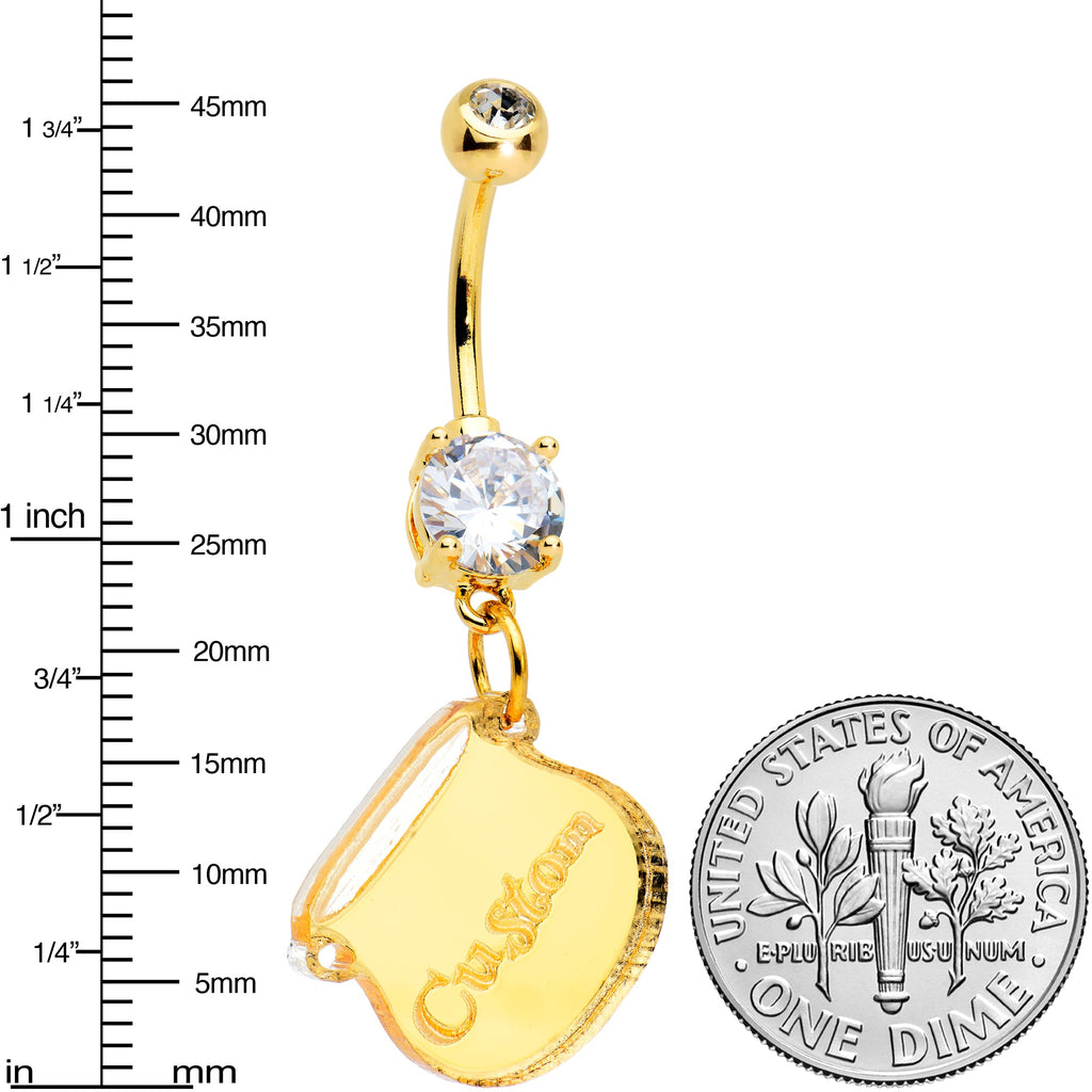 BodyCandy Custom Clear Gem Gold Tone Pot of Gold St Patricks Dangle Belly Ring — side view