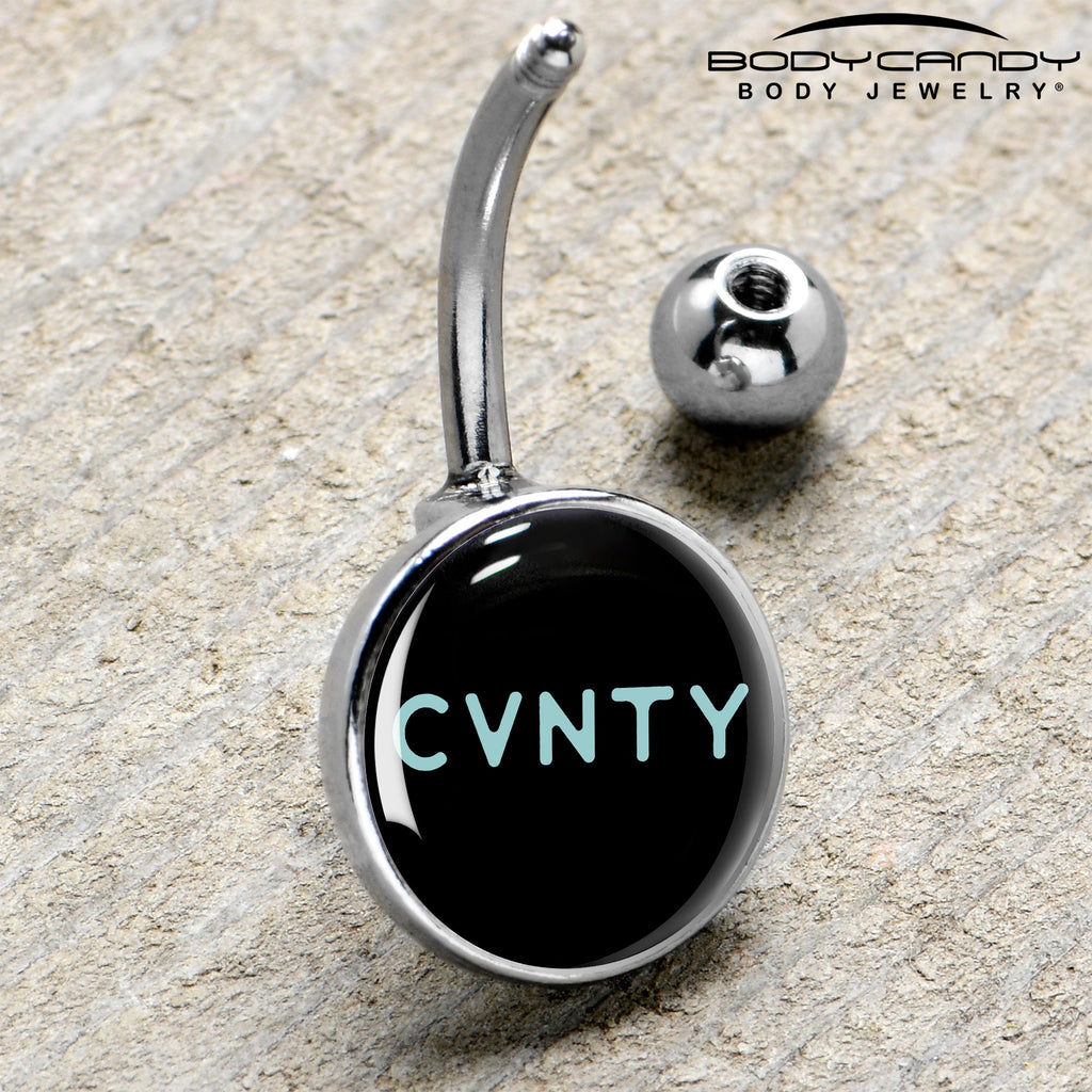 BodyCandy Phrase Logo CVNTY Belly Ring by Onyx O — side view