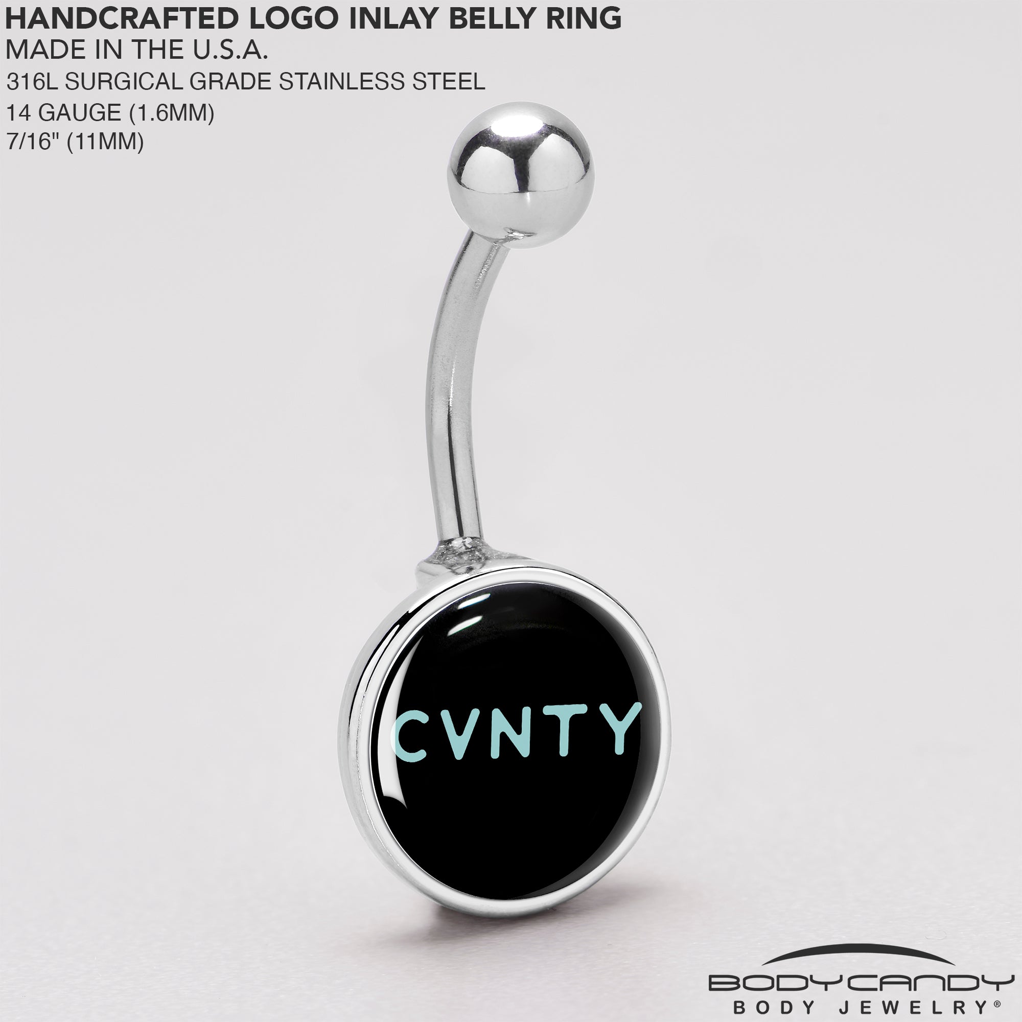 BodyCandy Phrase Logo CVNTY Belly Ring by Onyx O — back view