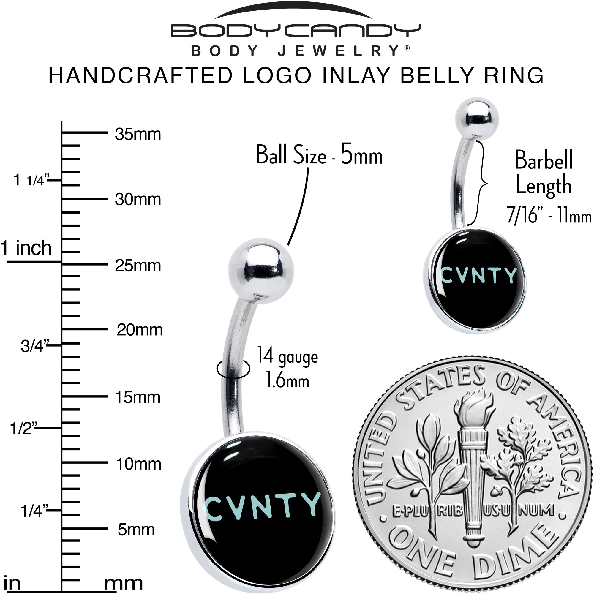BodyCandy Phrase Logo CVNTY Belly Ring by Onyx O — alternative angle