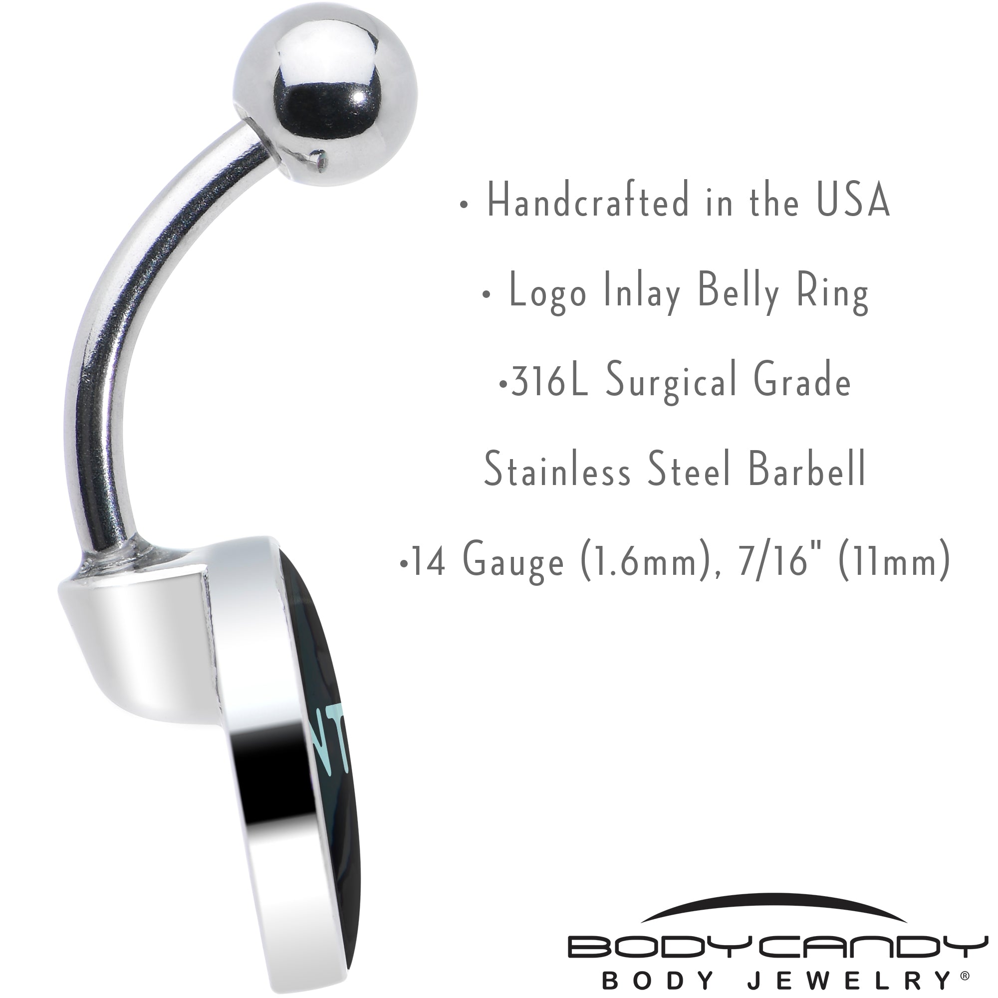 BodyCandy Phrase Logo CVNTY Belly Ring by Onyx O — in-use photo
