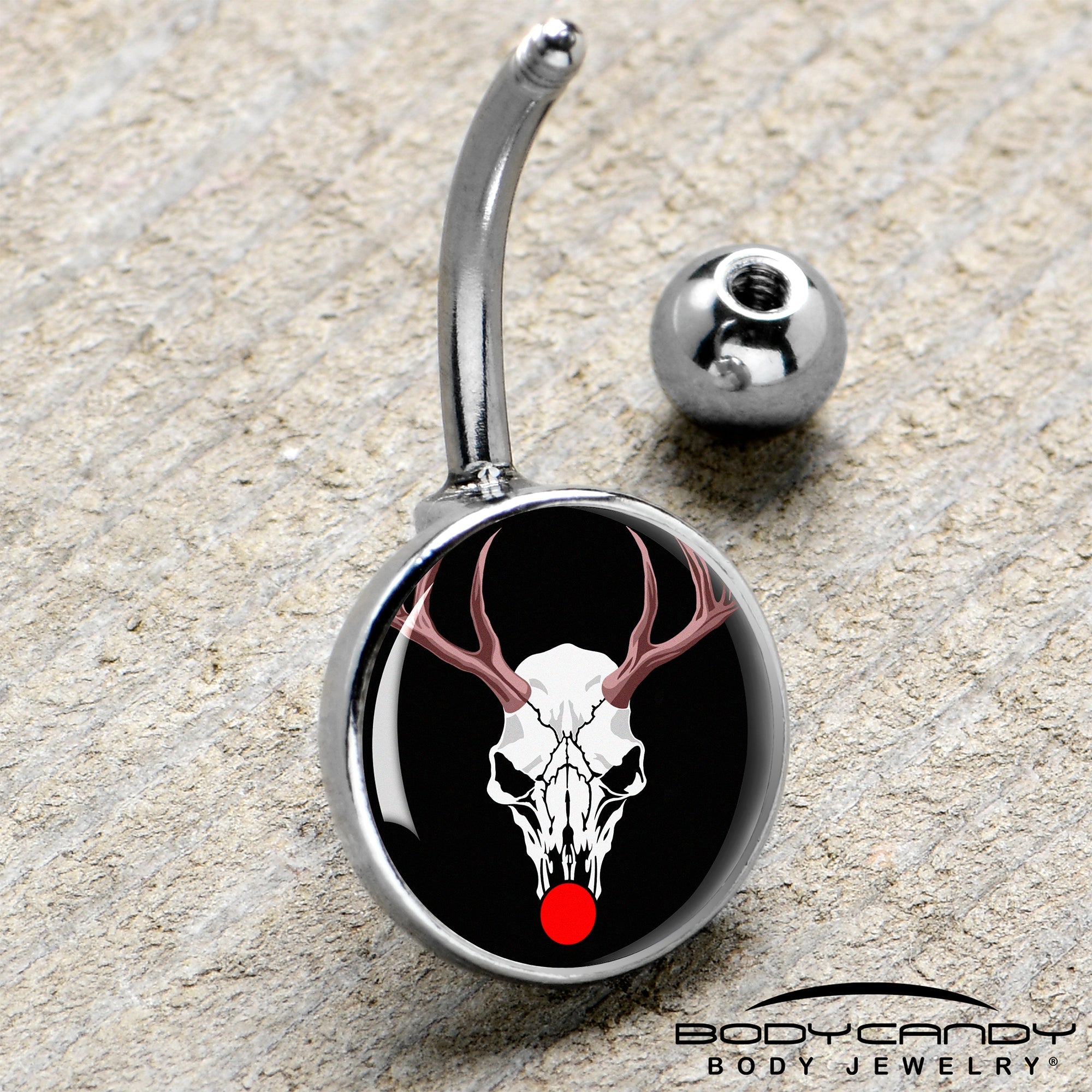 BodyCandy Holiday Dead Nosed Reindeer Belly Ring by Onyx O — side view
