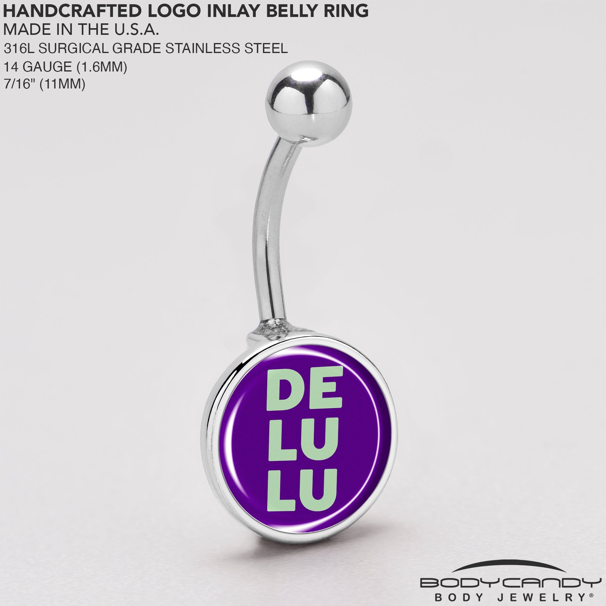 BodyCandy Word DELULU Belly Ring by Onyx O — back view