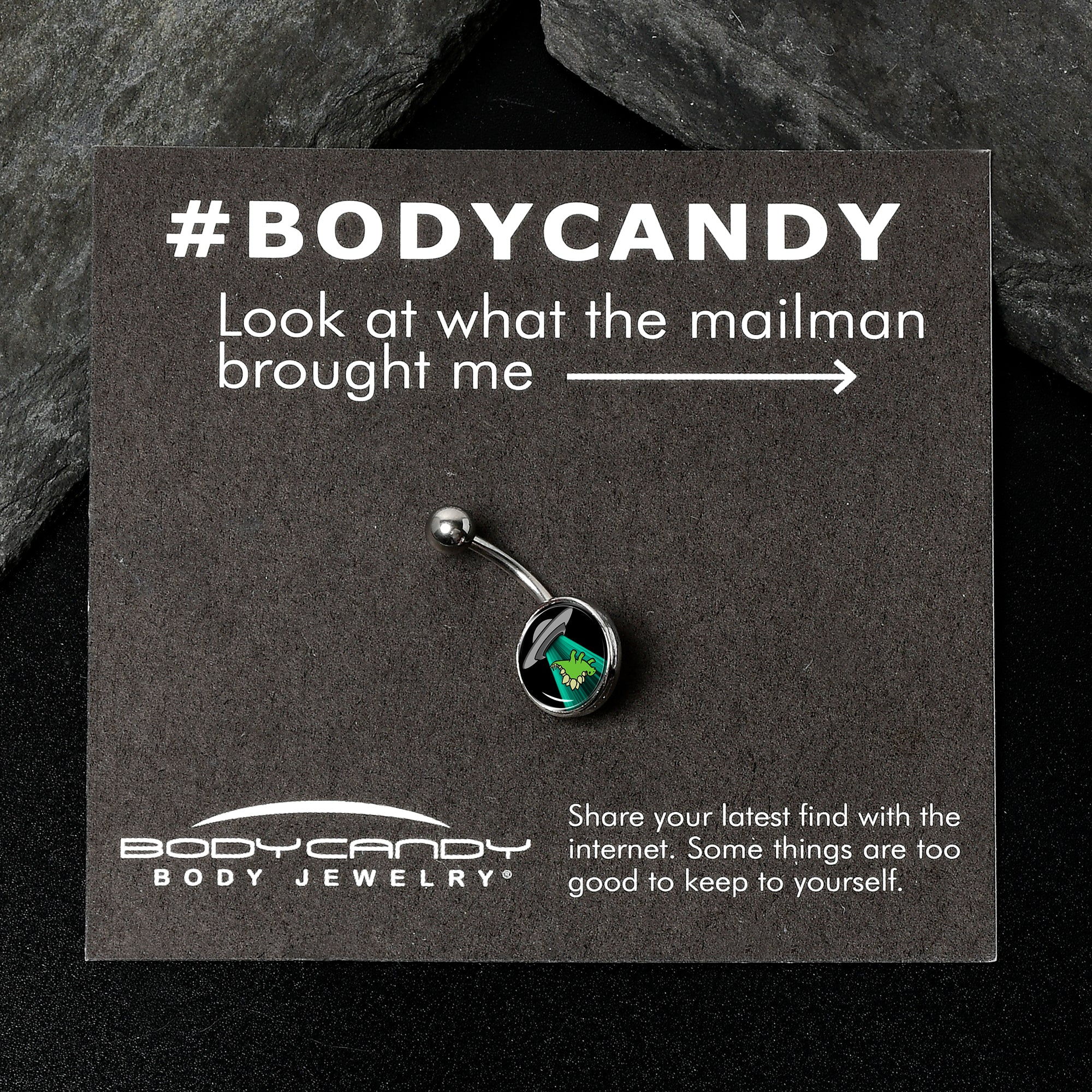 BodyCandy Alien UFO Dinosaur Abduction Belly Ring by Onyx O — back view