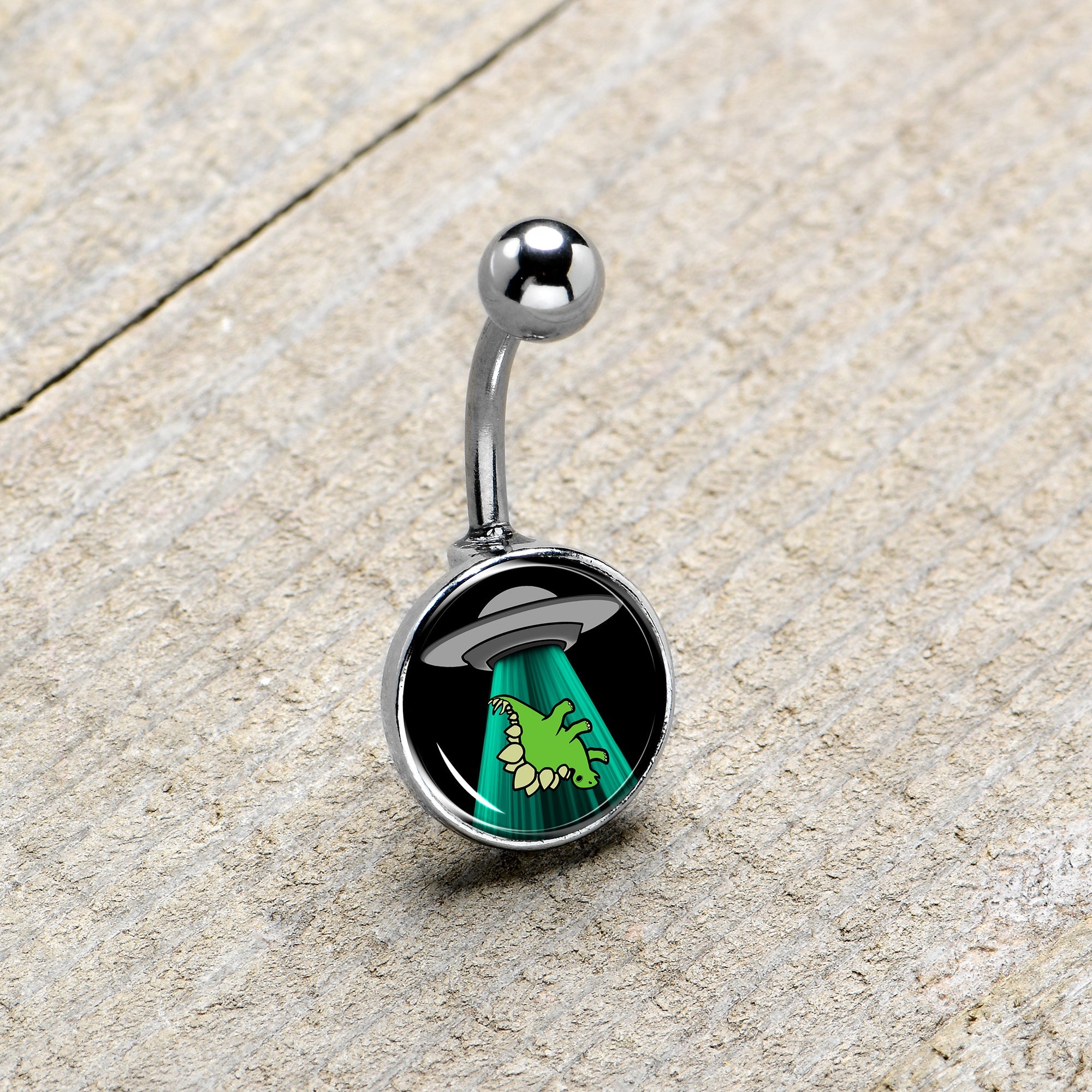 BodyCandy Alien UFO Dinosaur Abduction Belly Ring by Onyx O — size reference