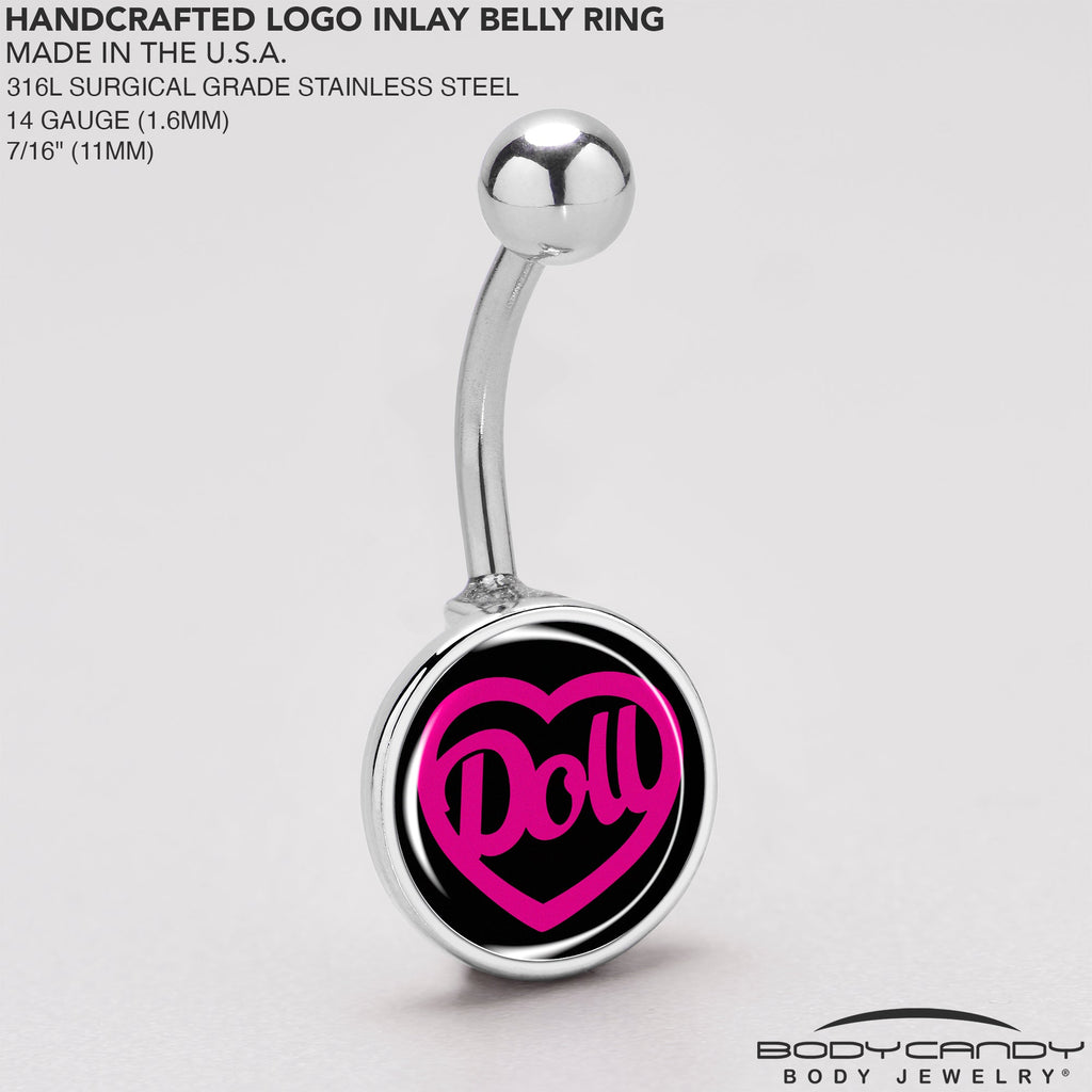 BodyCandy Hollow Heart Doll Word Belly Ring by Onyx O — back view