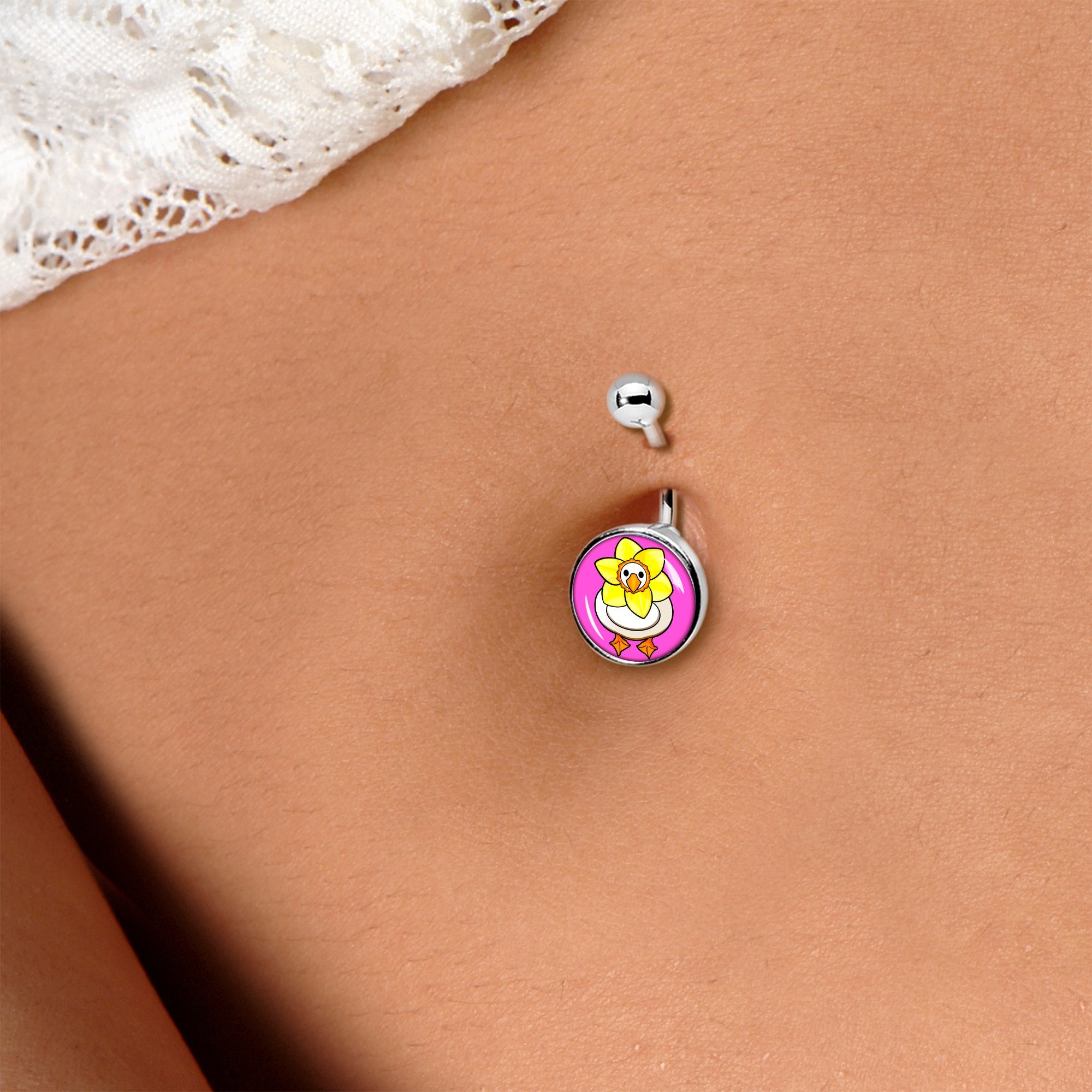 BodyCandy Daffodil Duck Belly Ring by Onyx O — lifestyle context