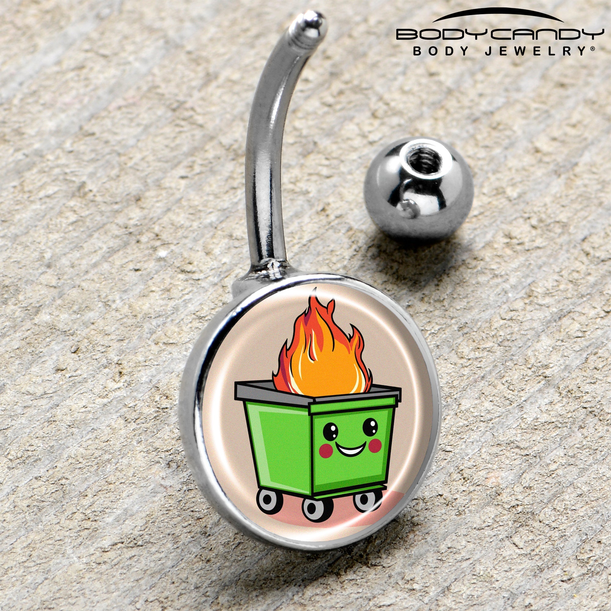 BodyCandy Dumpster Fire Belly Ring by Onyx O — side view