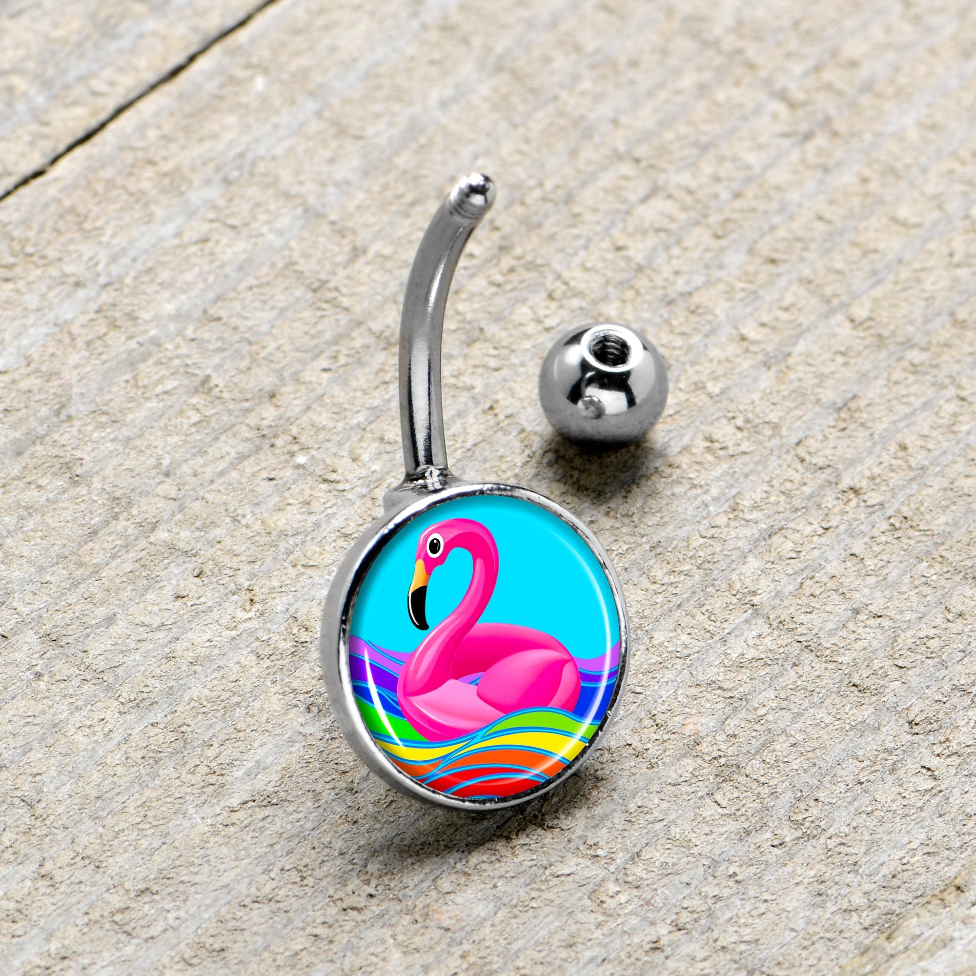 BodyCandy Rainbow Sea Floating Flamingo Belly Ring by Onyx O — lifestyle context