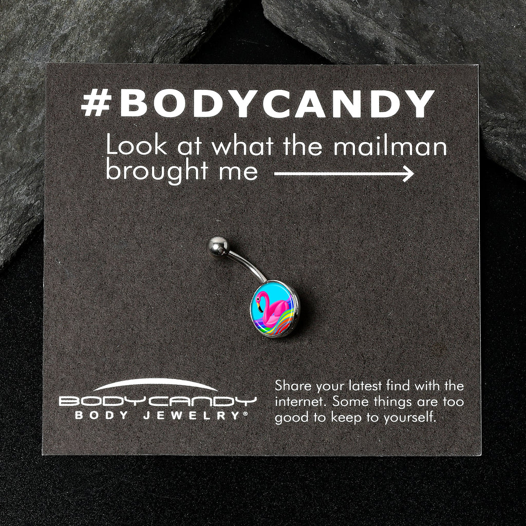 BodyCandy Rainbow Sea Floating Flamingo Belly Ring by Onyx O — back view