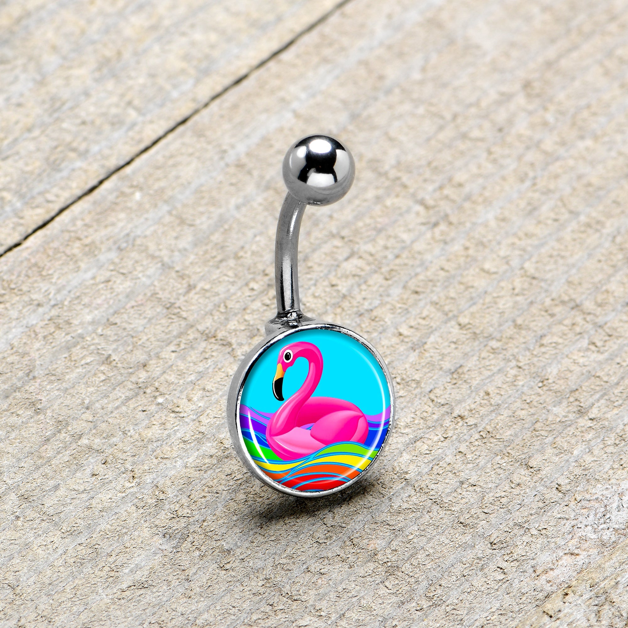 BodyCandy Rainbow Sea Floating Flamingo Belly Ring by Onyx O — size reference
