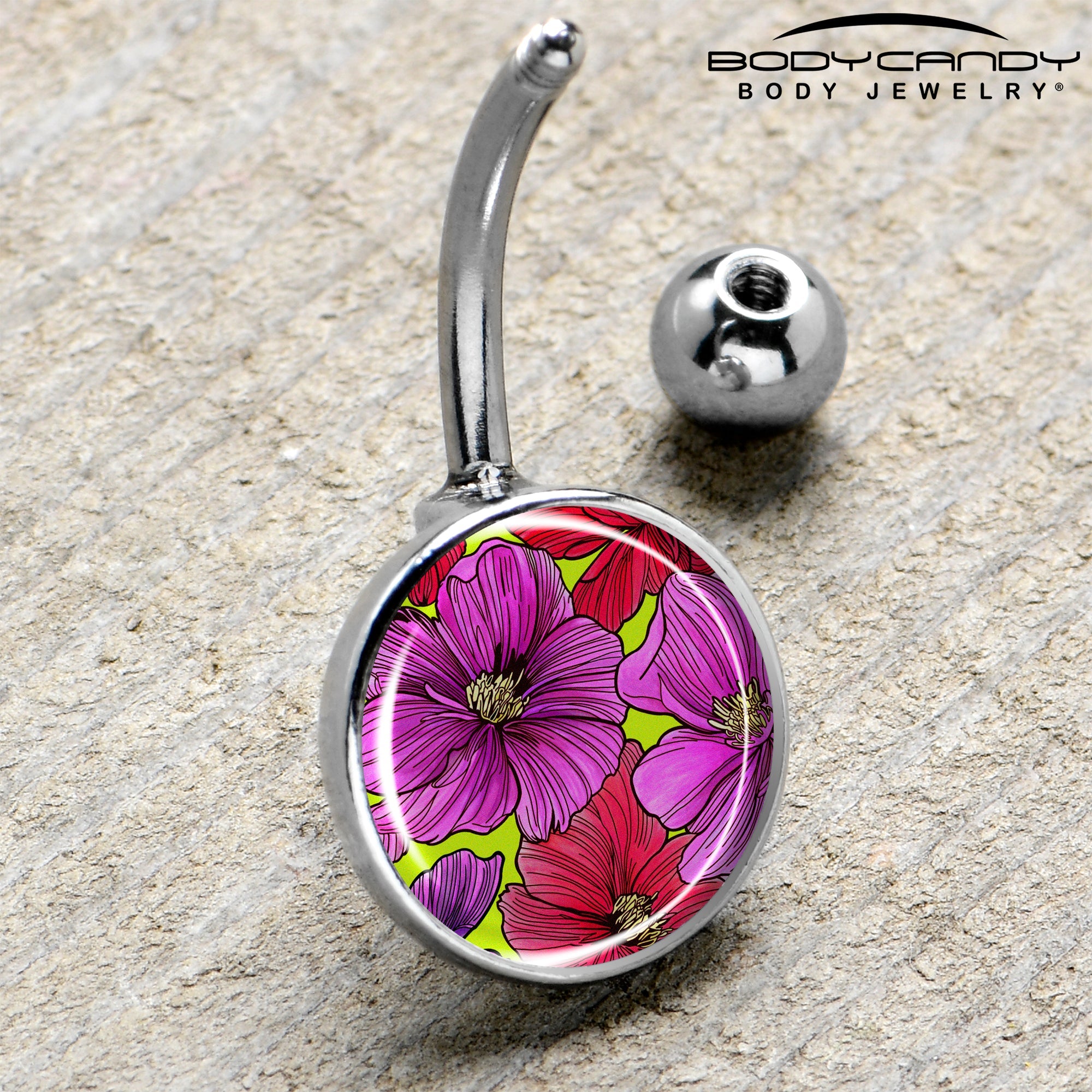 BodyCandy Blossom Creation Tropical Floral Flowers Belly Ring by Onyx O — side view