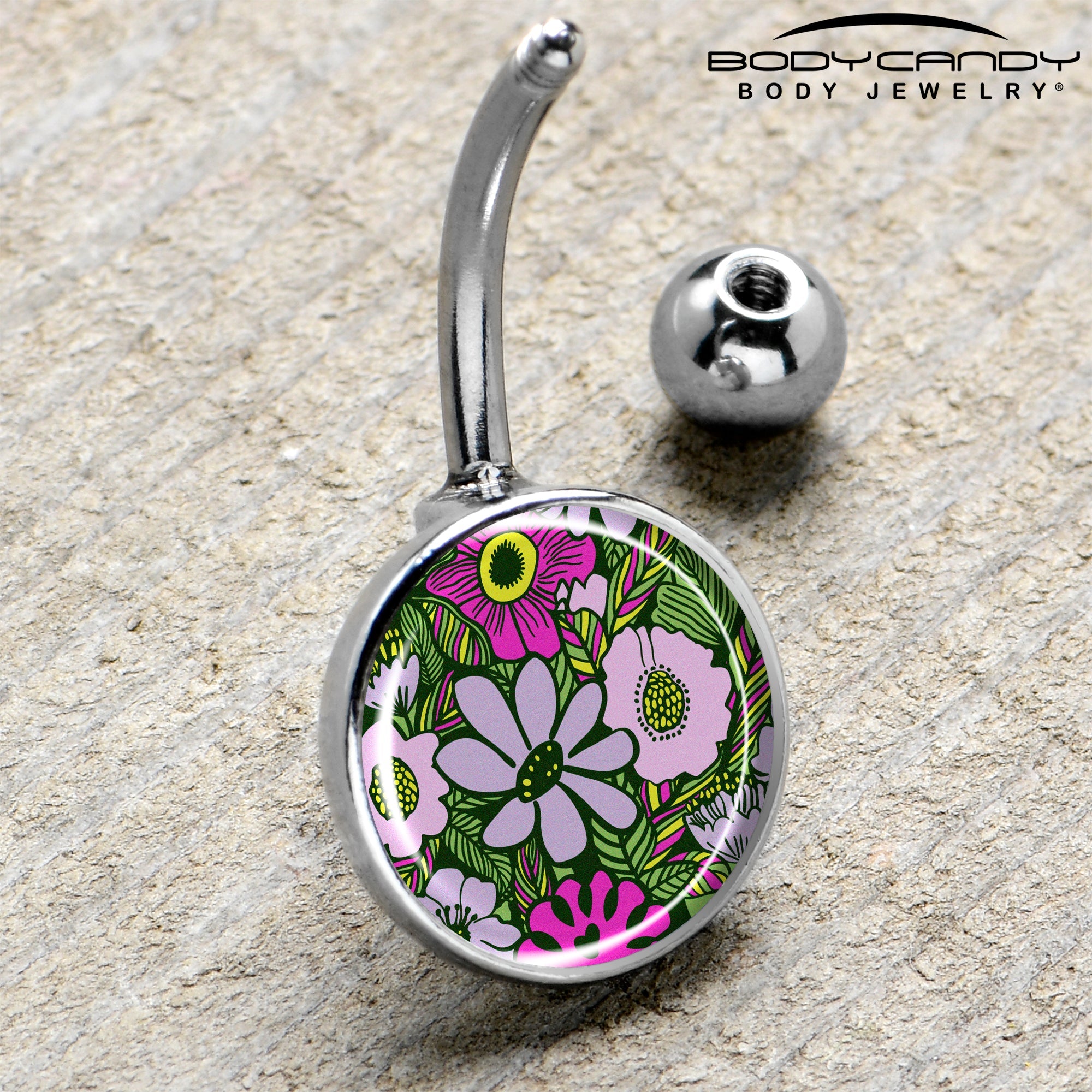 BodyCandy Blossom Creation Paradise of Pink Flowers Belly Ring by Onyx O — side view