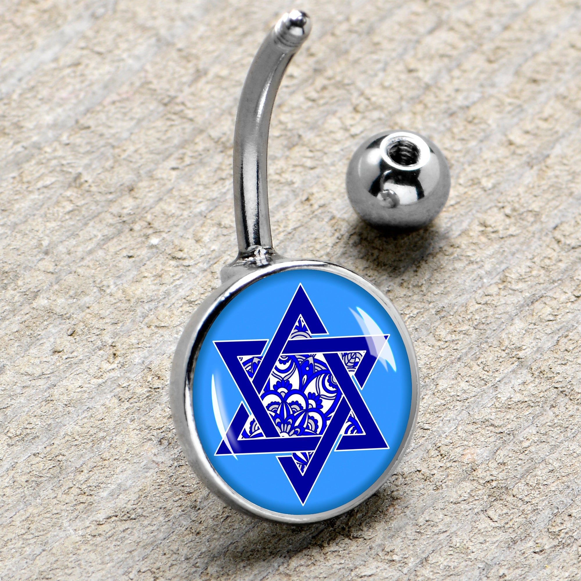 BodyCandy Floral Star of David Belly Ring by Onyx O — side view
