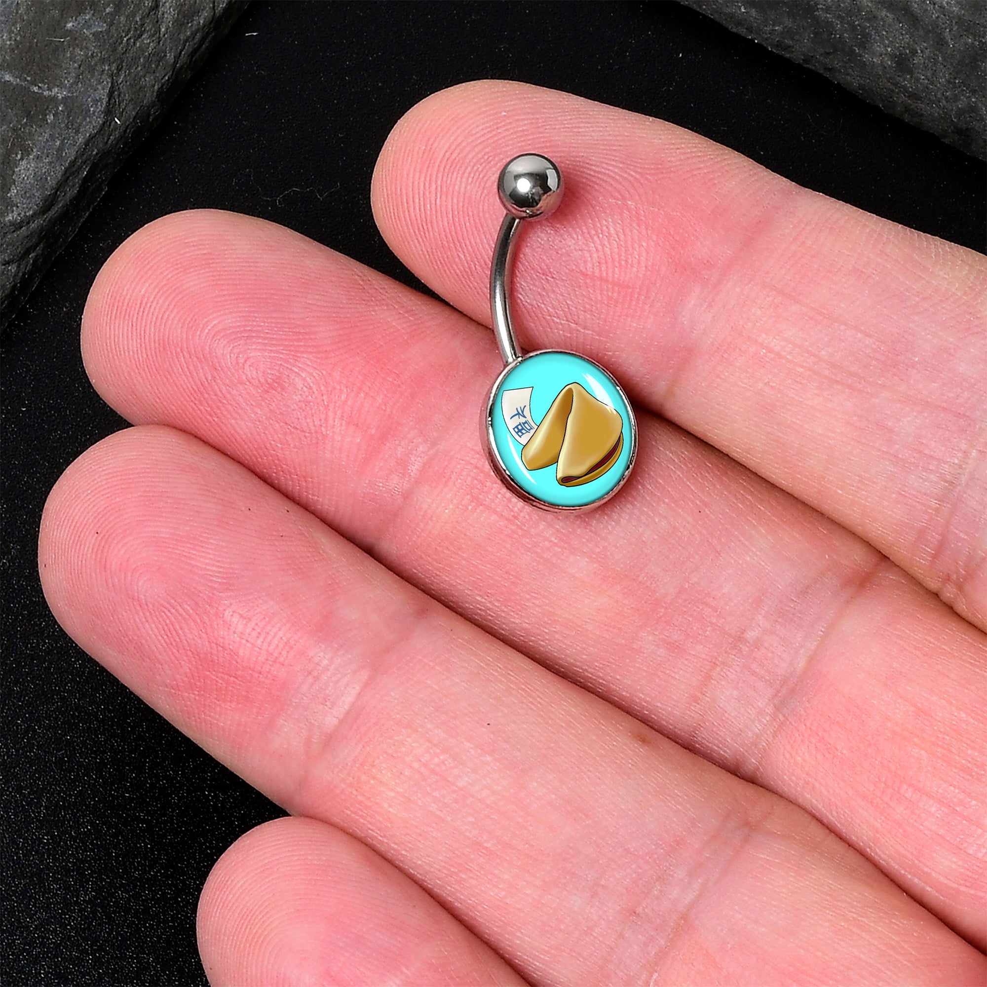 BodyCandy Fortune Cookie Belly Ring by Onyx O — detail close-up