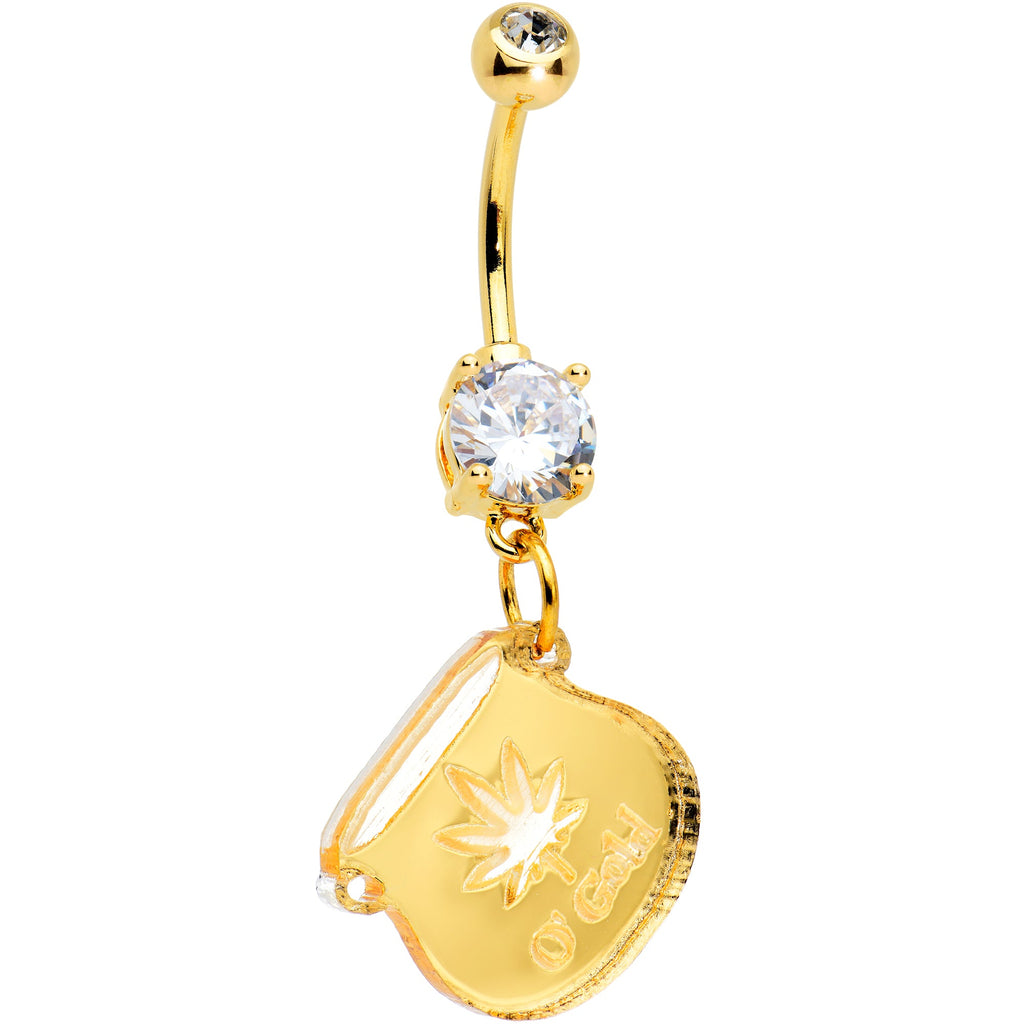 BodyCandy Clear Gem Gold Tone Pot of Gold 420 St Patricks Dangle Belly Ring — main product shot