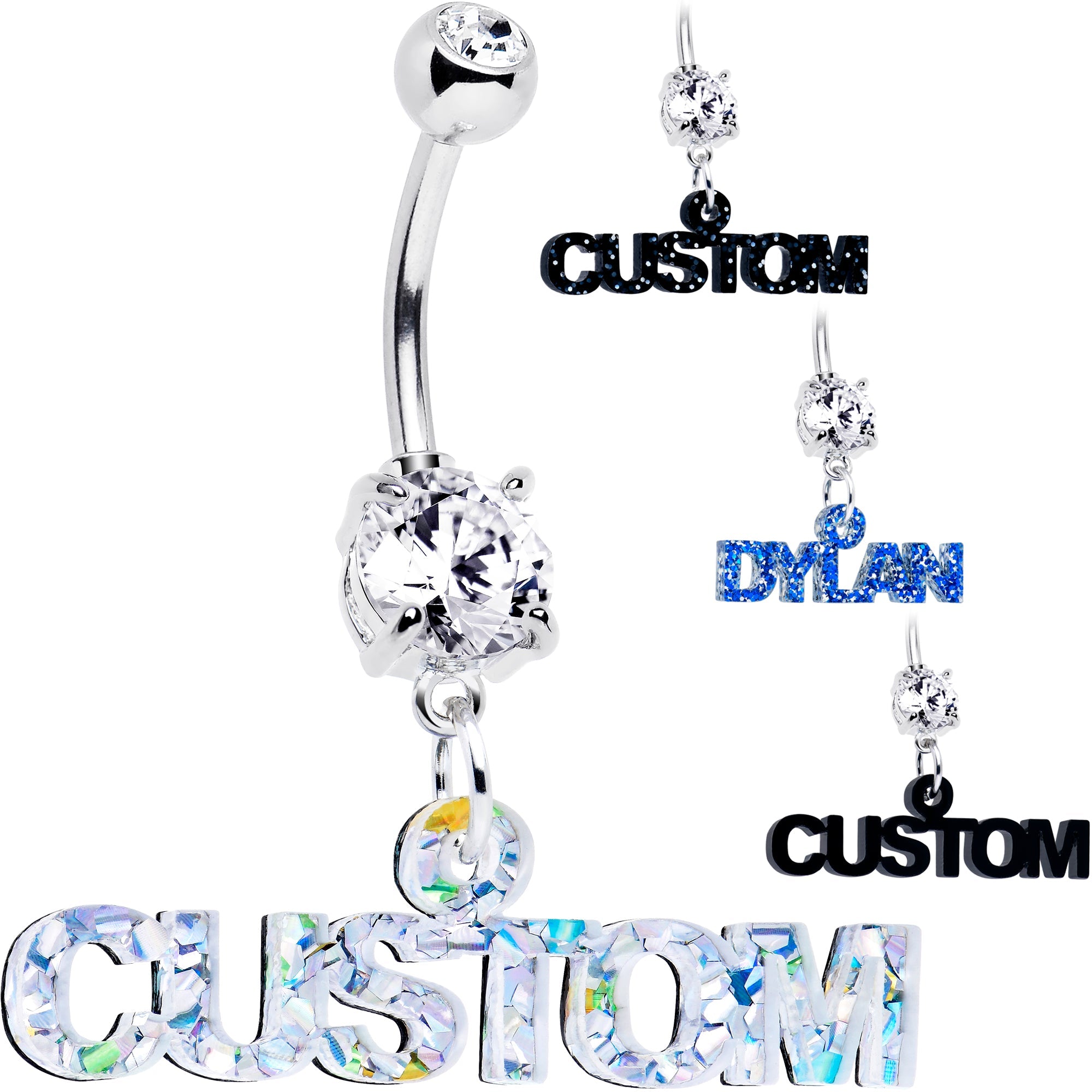 BodyCandy Custom Double Gem Personalized Name Belly Ring — size reference
