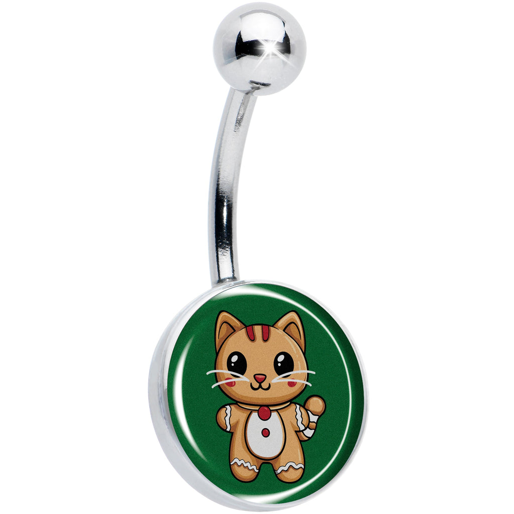 BodyCandy Christmas Holiday Gingerbread Kitty Cat Belly Ring by Onyx O — main product shot
