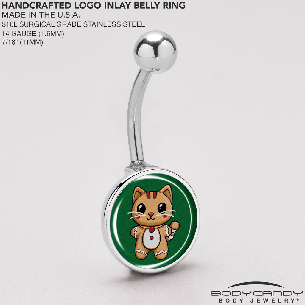 BodyCandy Christmas Holiday Gingerbread Kitty Cat Belly Ring by Onyx O — back view