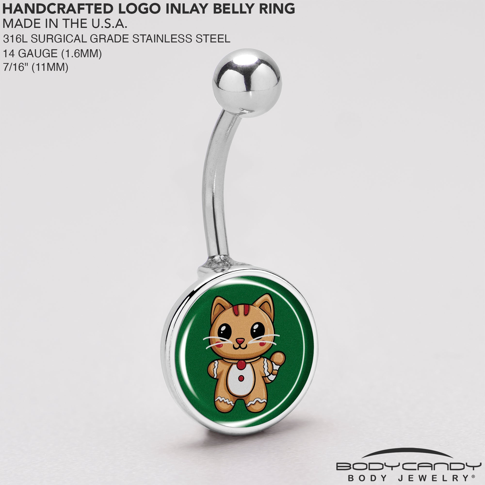 BodyCandy Christmas Holiday Gingerbread Kitty Cat Belly Ring by Onyx O — back view