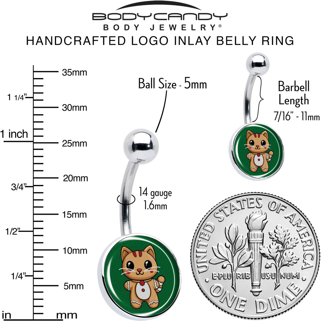 BodyCandy Christmas Holiday Gingerbread Kitty Cat Belly Ring by Onyx O — alternative angle