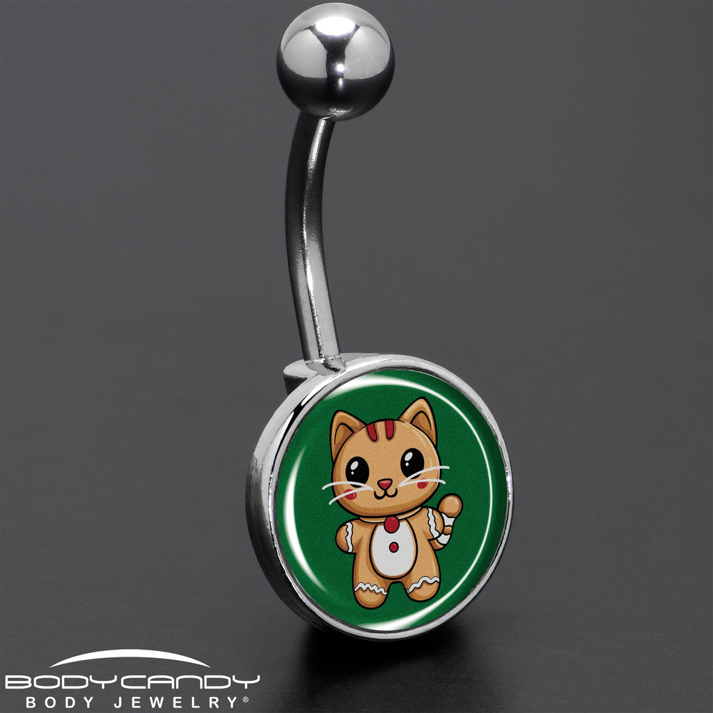 BodyCandy Christmas Holiday Gingerbread Kitty Cat Belly Ring by Onyx O — size reference