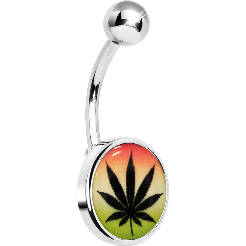 BodyCandy Steel Glow in the Dark Rainbow Ganja Leaf Belly Ring — lifestyle context